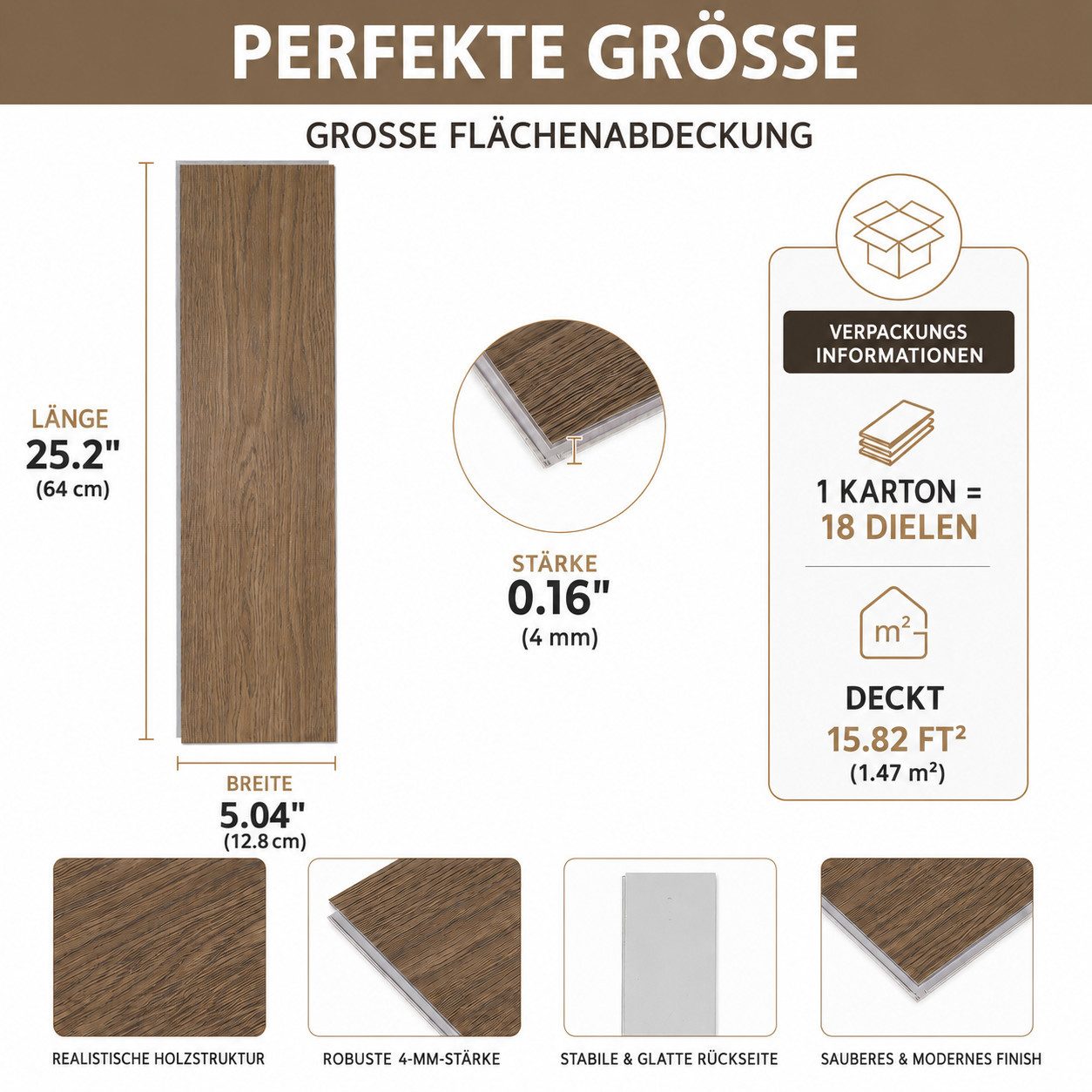 BlingBin Vinylboden SPC-Klickboden, Bodenbelag in Holzoptik, 18er Set, 18 tlg, 18 Dielen, 1,47 m², 4 mm, für Küche und Wohnraum, wasserbeständig