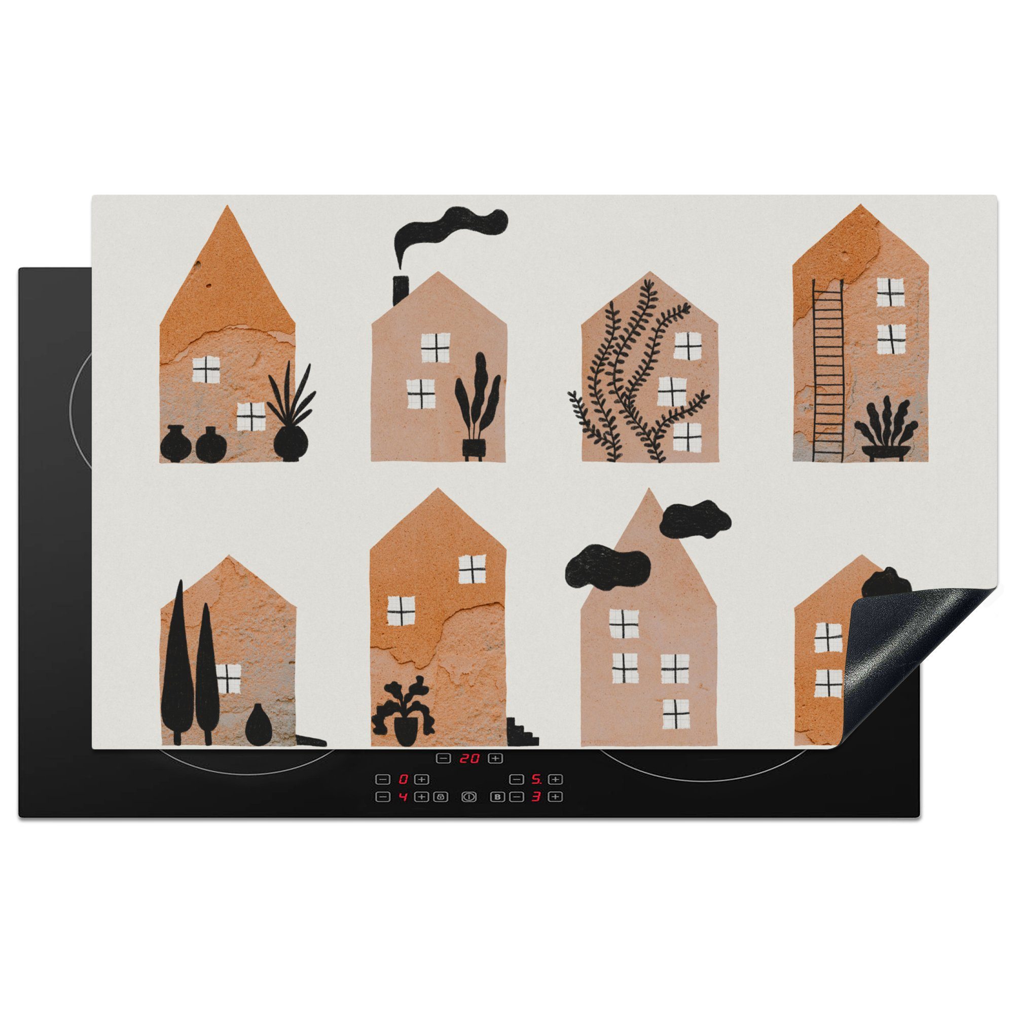 MuchoWow Herdblende-/Abdeckplatte Zuhause - Kinder - Mond - Farbe - Orange, Vinyl, (1 tlg), 83x51 cm, Ceranfeldabdeckung, Arbeitsplatte für küche