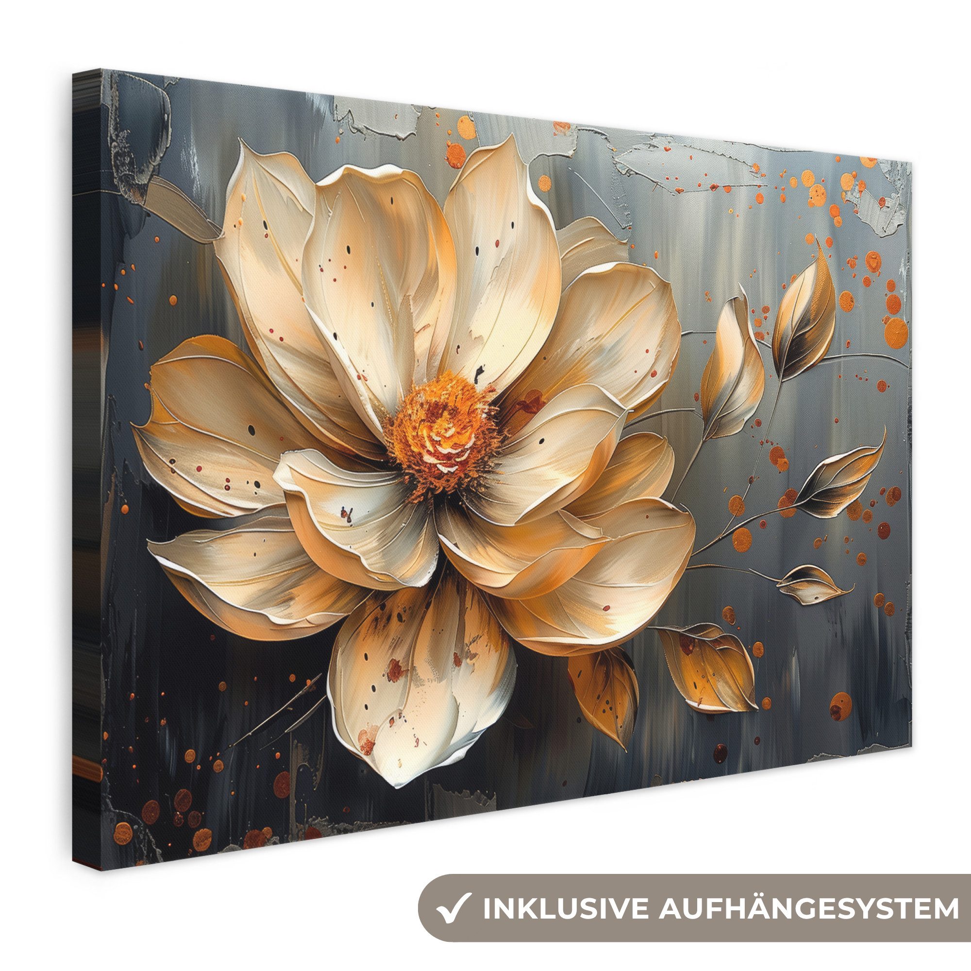 OneMillionCanvasses® Leinwandbild Blumen - Gold - Kunst - Schwarz - Modern, Fotodruck (1 St), Leinwand Bilder Klein, Wand Dekoration Aesthetic 30x20 cm