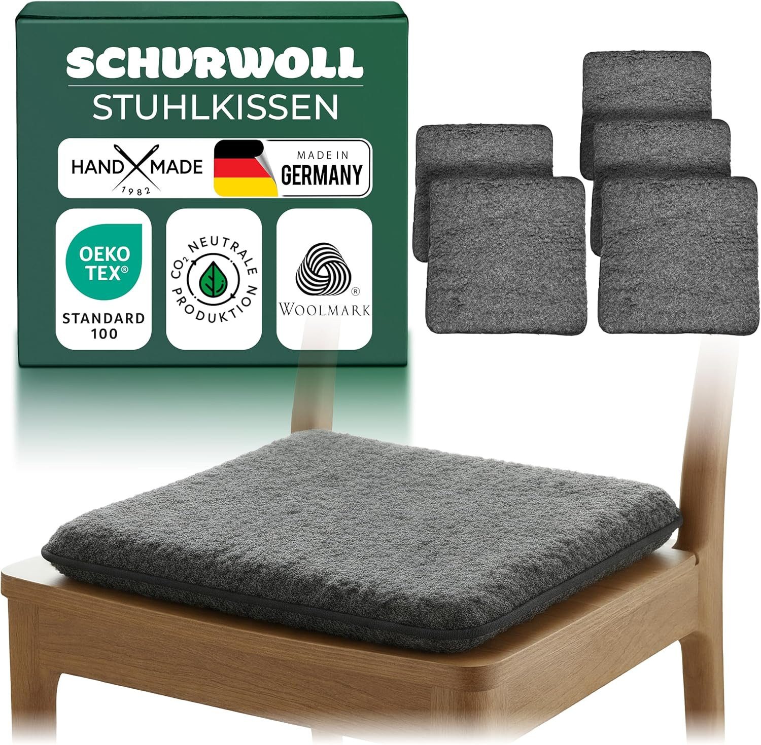 Novaliv Haltungskissen Novaliv 6er Set Sitzkissen Schurwolle beidseitig 38 x 38 cm Anthrazit, 1-tlg., Novaliv 6er Set Sitzkissen Schurwolle beidseitig 38 x 38 cm Anthrazit