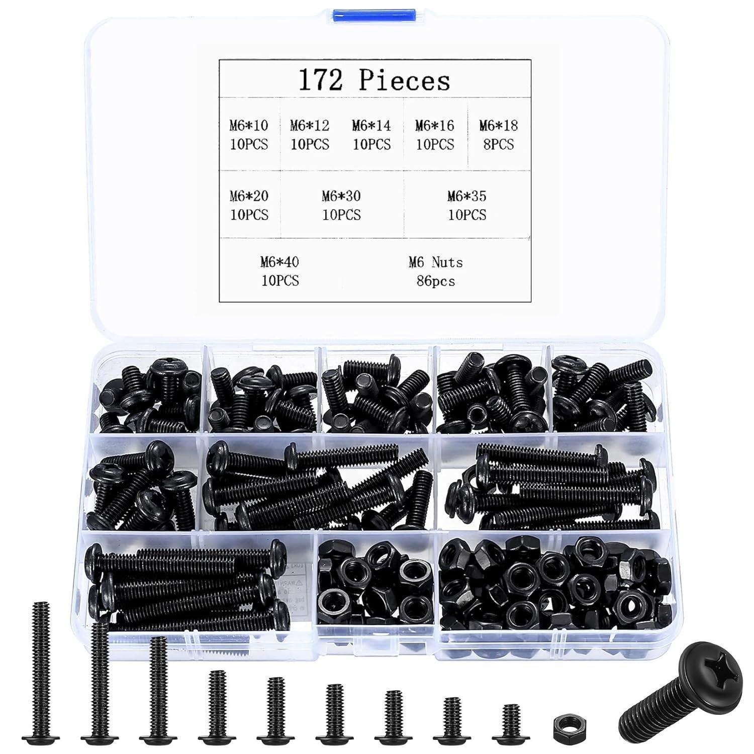 LuxusKollektion Schrauben-Set Schrauben Set M6 172tlg Linsenkopf Kreuzschlitz Schwarz