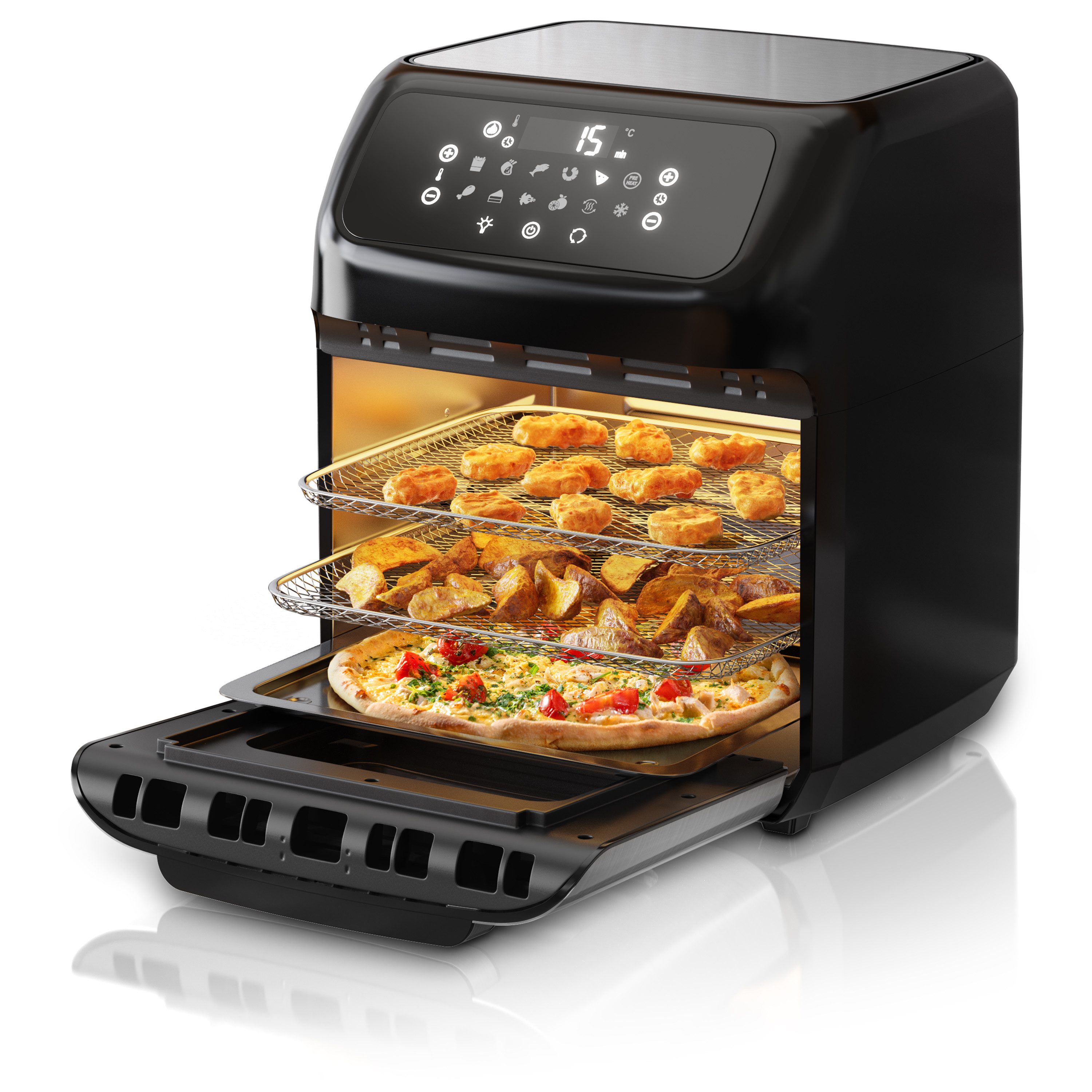 Heißluftfritteuse Airfryer 12L mit Zubehör, 4in1 Edelstahl Heissluftfritteuse XXL