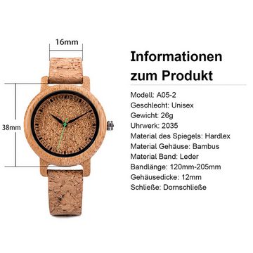 Welikera Holzuhr aus Bambus,Watch,Holzarmband für Damen & Herren,Mit Holzkiste Watch (A05-2)