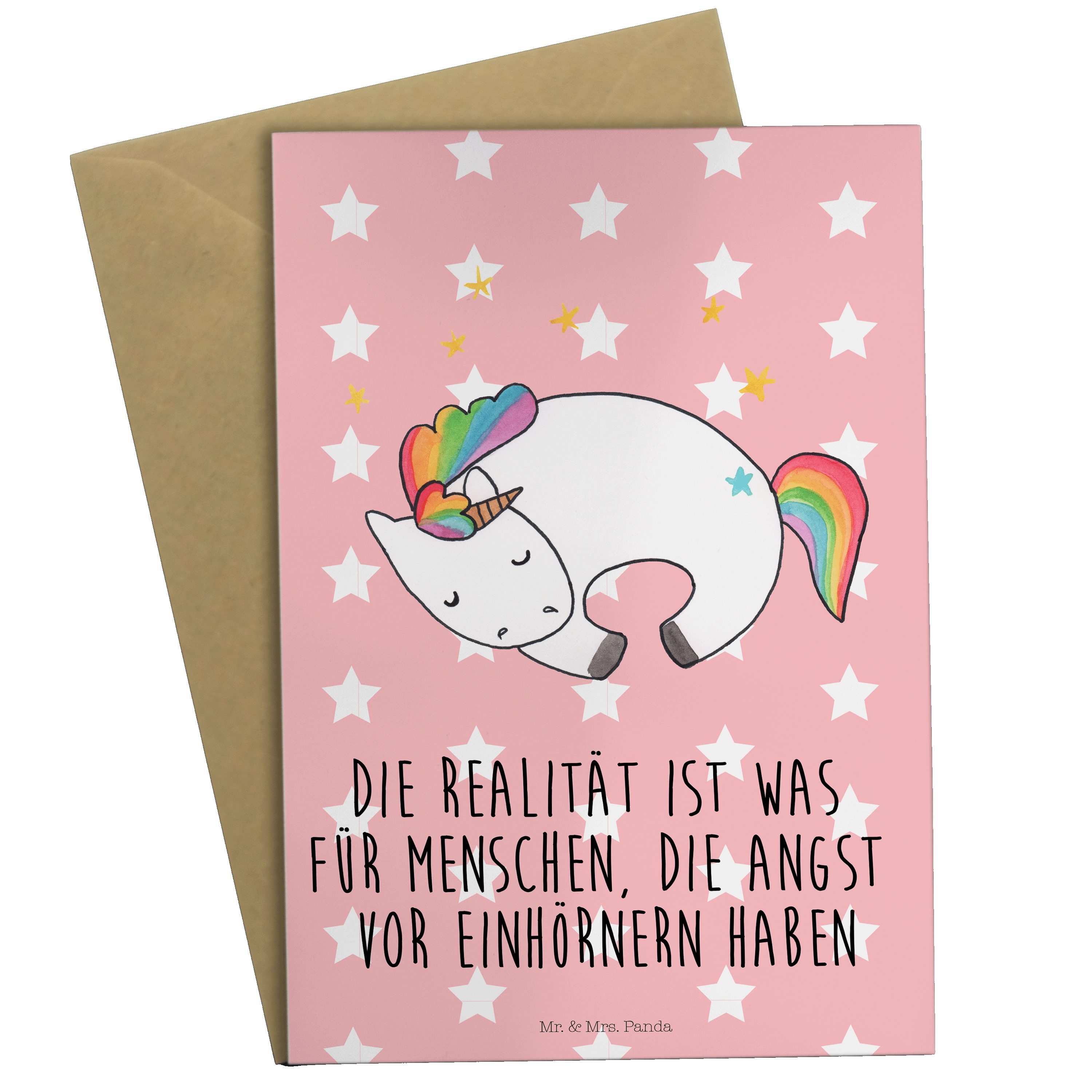Mr. & Mrs. Panda Grußkarte Einhorn Nacht - Rot Pastell - Geschenk, Unicorn, Hochzeitskarte, Pega