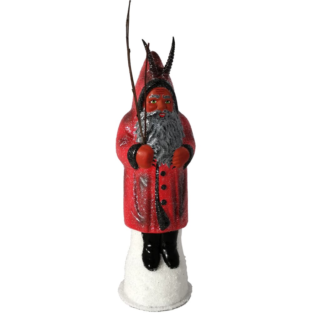 Pappmache, Krampus 26cm Santa handbemalt handbefertigt, Schatzhauser Weihnachtsmann rot/schwarz,