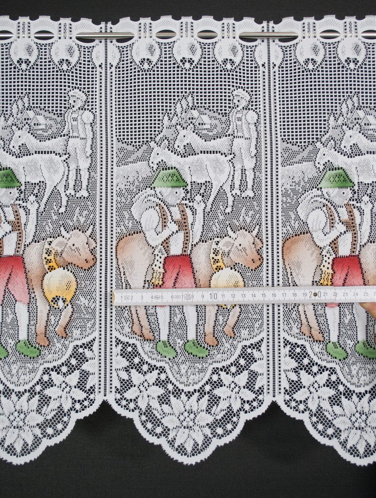 Gardinen Kranzusch Scheibengardine Kühe u. Alphirte (1 St), Stangendurchzug, transparent, Stablöcher,transparent,verschiedene Höhen, Breiten