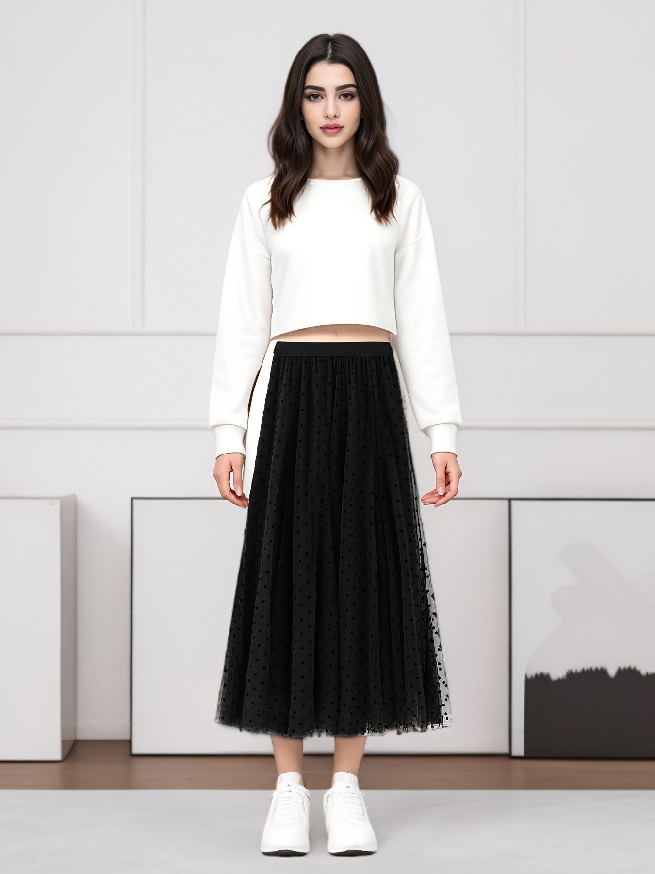 DEBAIJIA Meshrock Damen Blumendruck Tüll Elastischer Rock mit hoher Taille günstig online kaufen