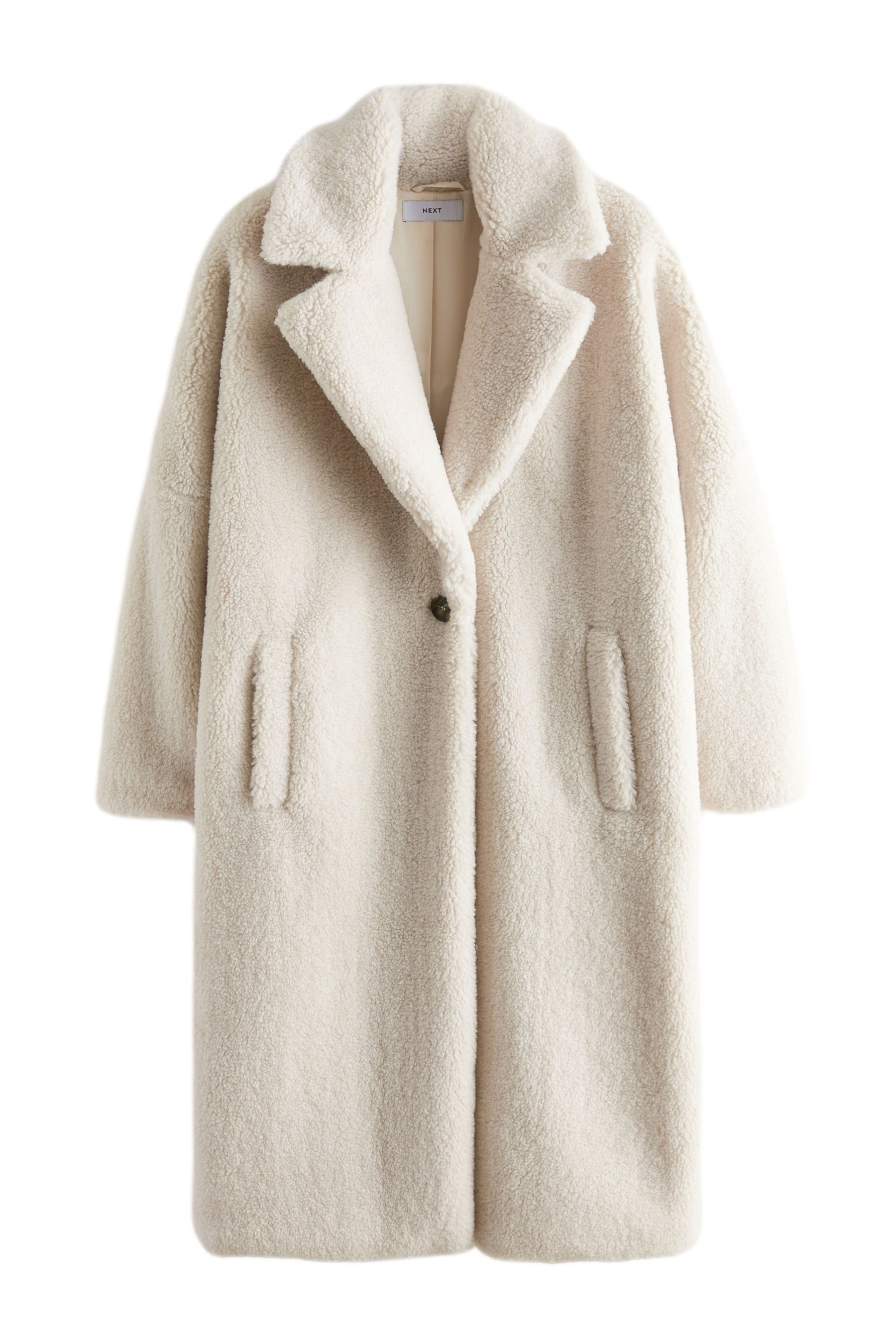 Next Fellimitatmantel Mantel aus Teddystoff (1-tlg) Winter White