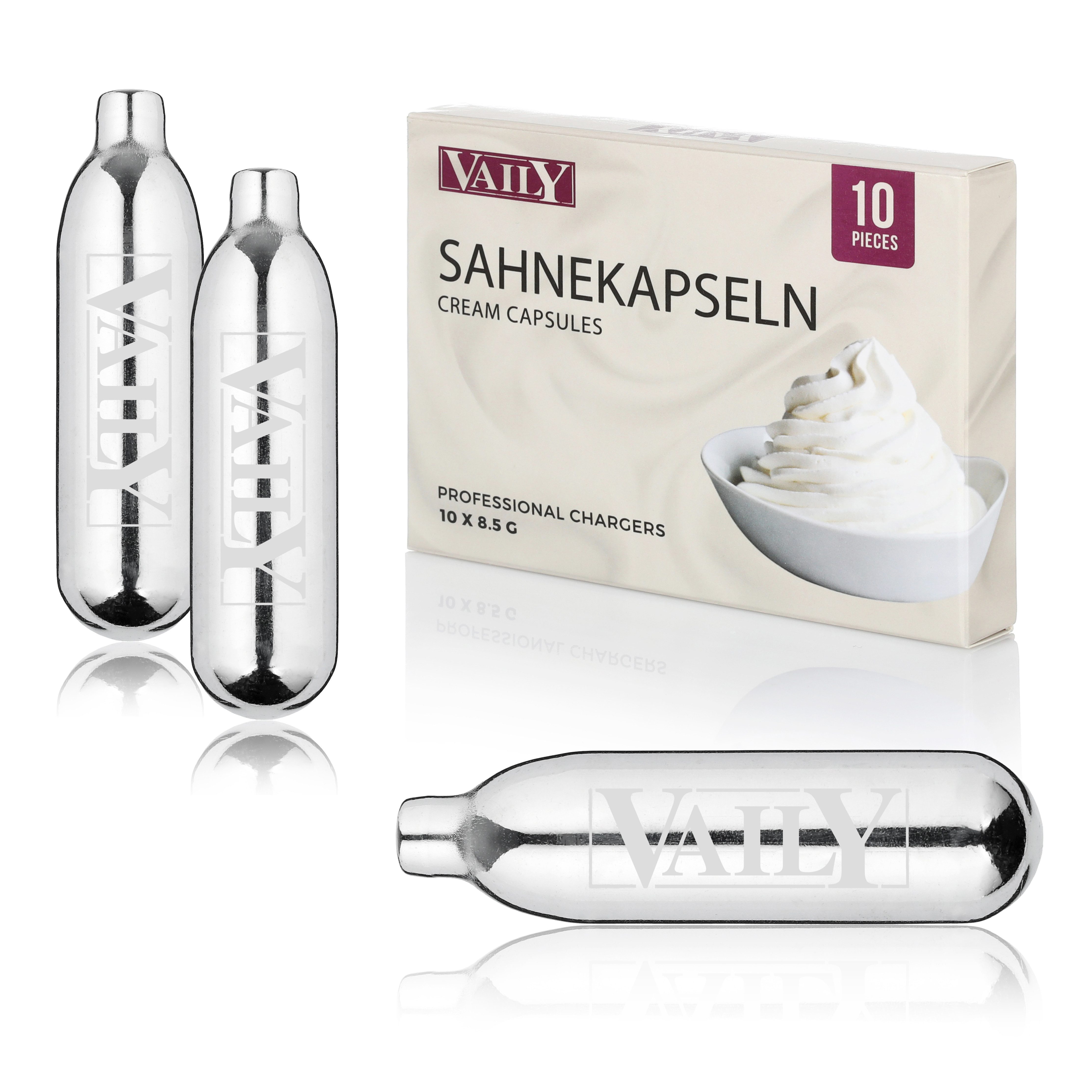Vaily CO₂-Kapsel Sahnekapseln, Zubehör für Sahnebereiter und Sahnesyphons, 10 St., Zum Zubereiten von Sahne, Espumas, Suppen und mehr