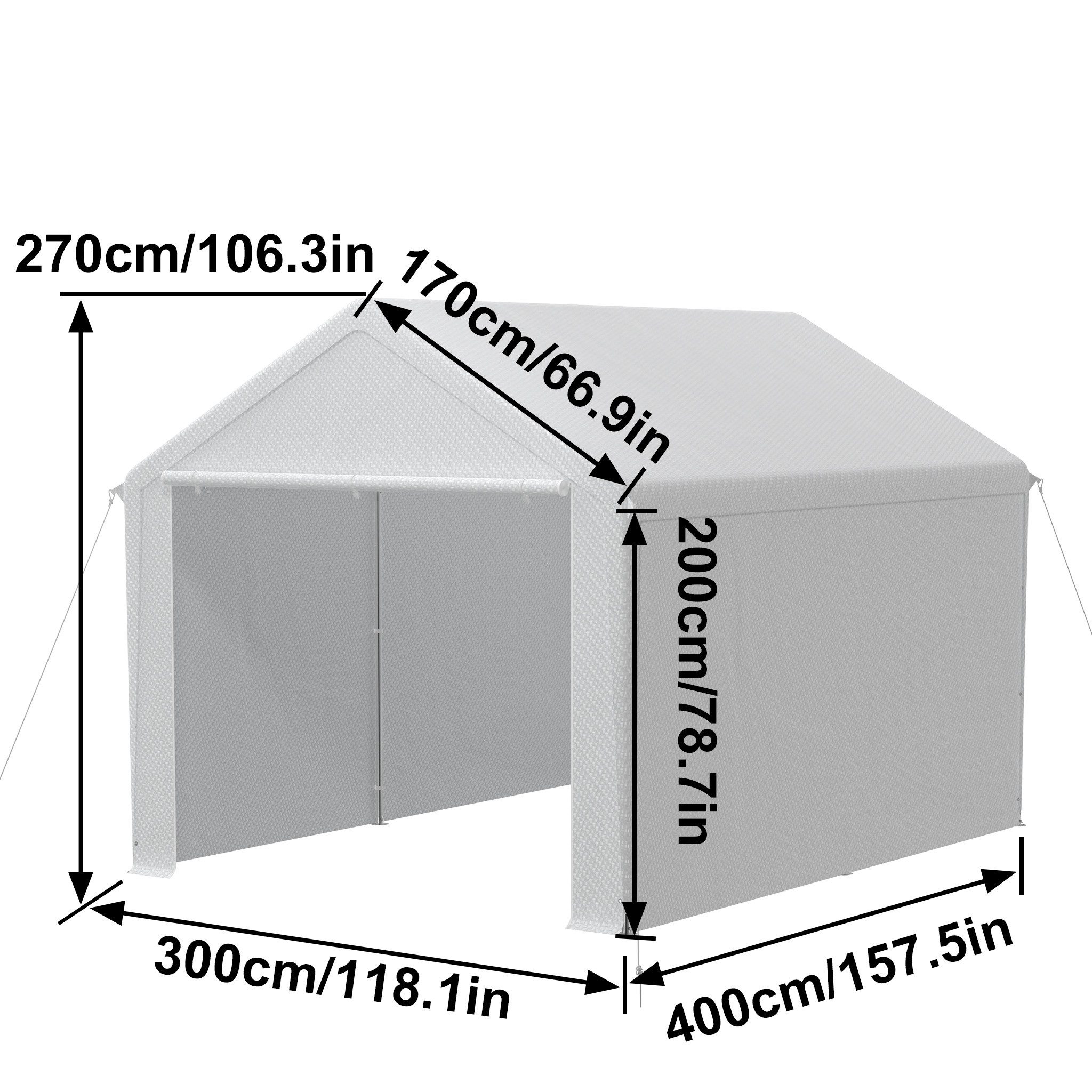 FIVMEN Gerätezelt Lagerzelt, Große Lagerhallendach mit aufrollbarem Fenster, Grau/Weiß