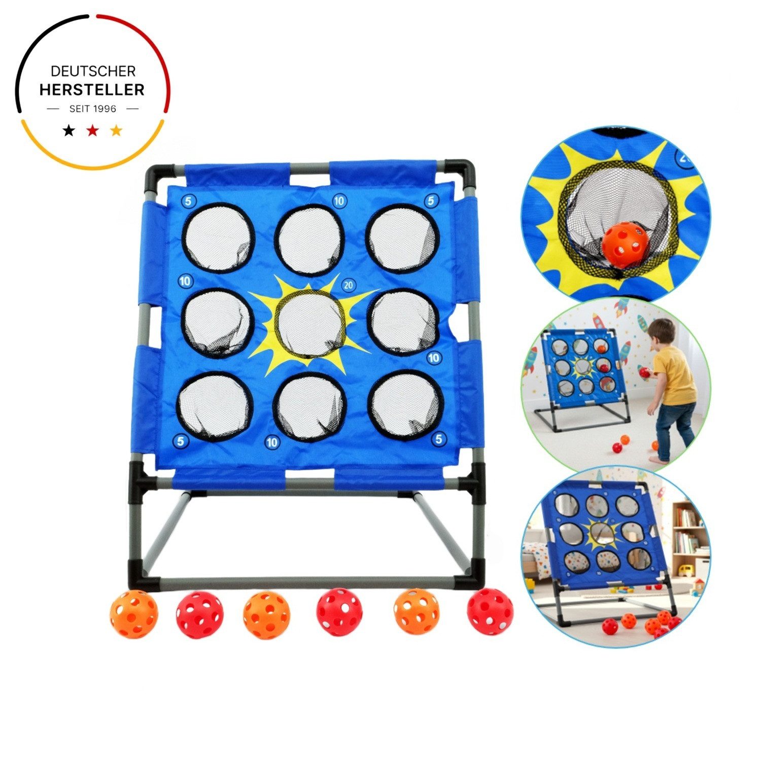 FASports Wurfscheibe Wurfball-Spiel Set Bolimo, Outdoor Ballspiel, Indoor Wurfspiel (Set, 1-St., Wurfspiel mit Wurfbällen, Ballspiel mit Zielscheibe), Set mit 9 Zielfeldern um (5, 10, 20) Punkte zu sammeln
