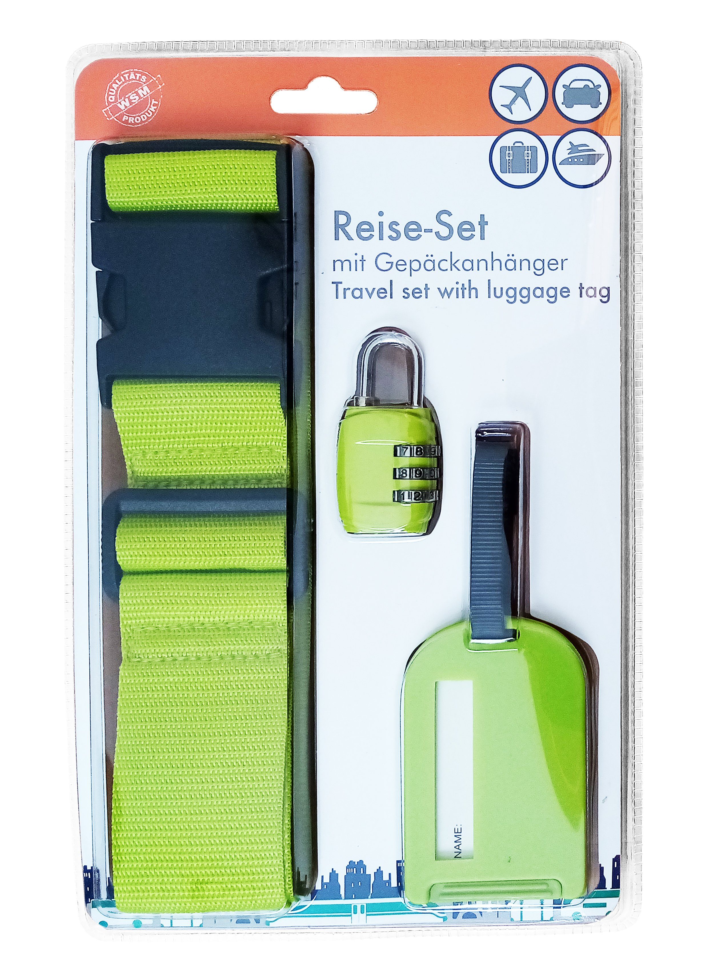 Stolz GmbH Koffergurt Reise-Set Koffergurt Zahlenschloss Gepäckanhänger 91 (Grün), Koffergürtel Kofferband Gepäckgurt Schloss Gepäckband
