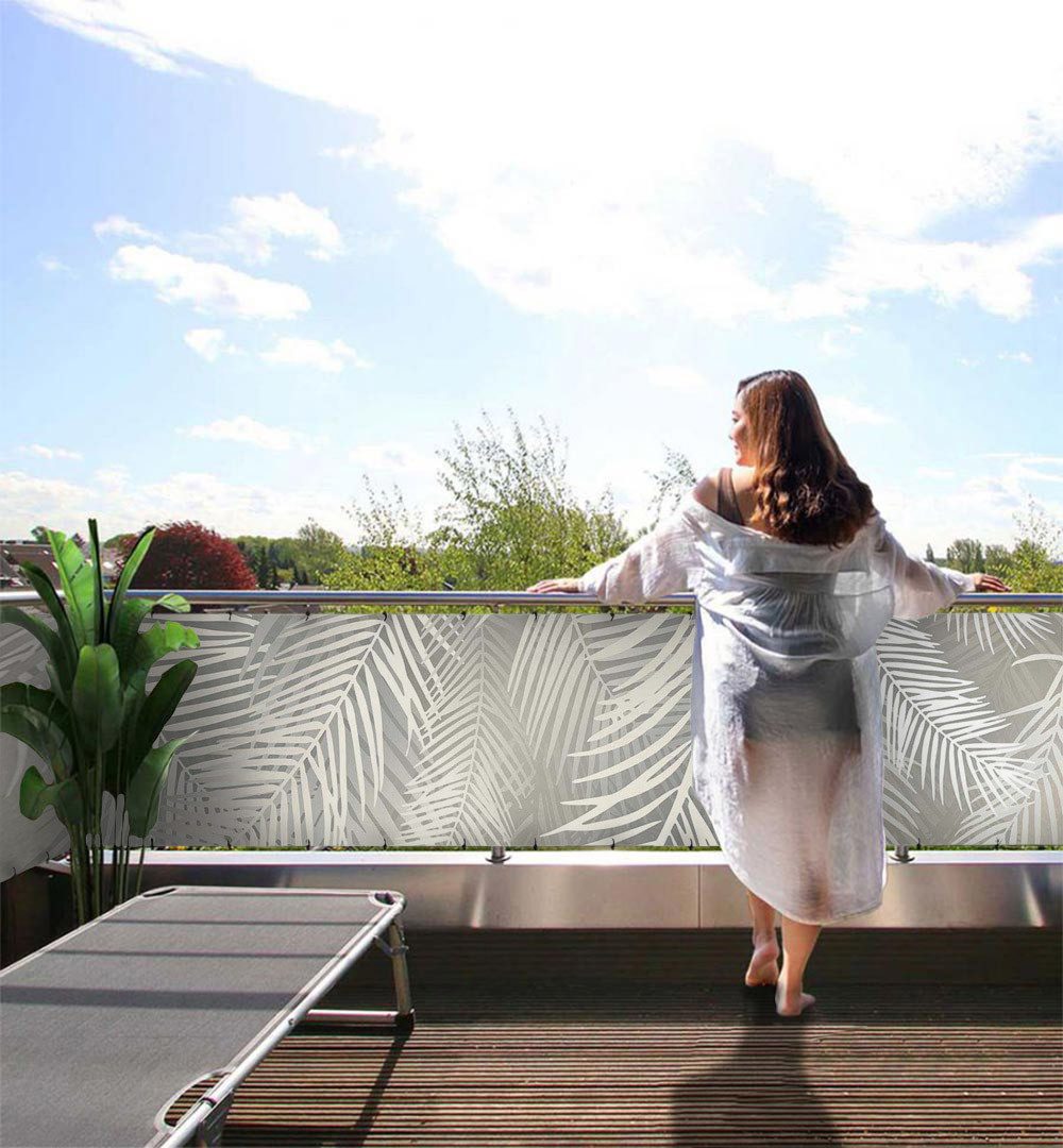 MyMaxxi Sichtschutzelement Balkonbanner hängende Palmenblätter silber Balkon Sichtschutz Garten, (hängende Palmenblätter silber)