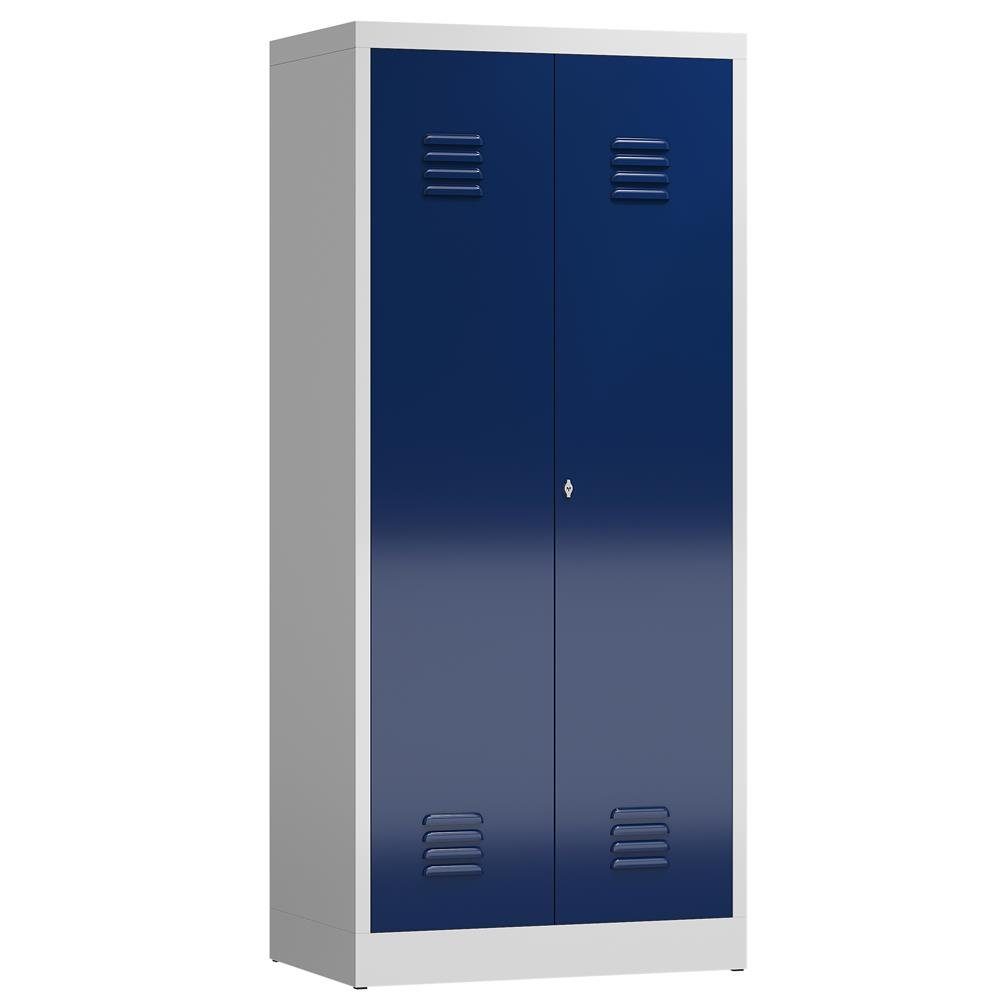 Steelboxx Mehrzweckschrank ClassiX Mehrzweckspind, 2 Abteile, 1800 x 800 x 500 mm (1-St) Komplett verschweißt und montiert - keine Montage erforderlich Korpus: RAL 7035 Lichtgrau/ Türen: RAL 5010 Enzianblau