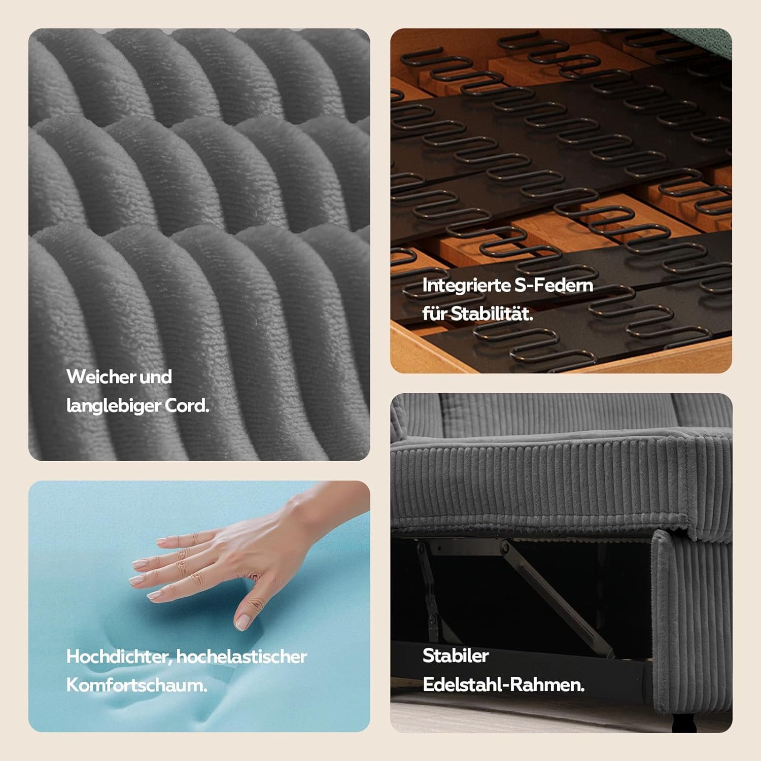 Patbrela Ecksofa mit Schlaffunktion, L-Form Ausziehbares Sofa mit Stauraum, Extra tiefe Sitzfläche; Links/Rechts montierbare Ottomane