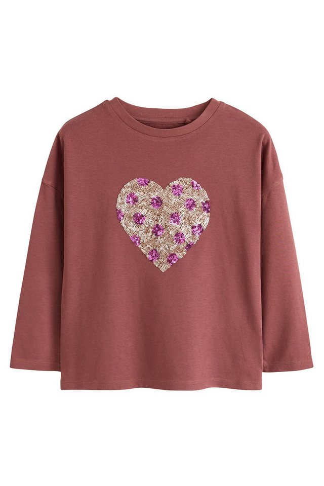 Next Paillettenshirt Langärmeliges Oberteil mit Pailletten-Herz (1-tlg)