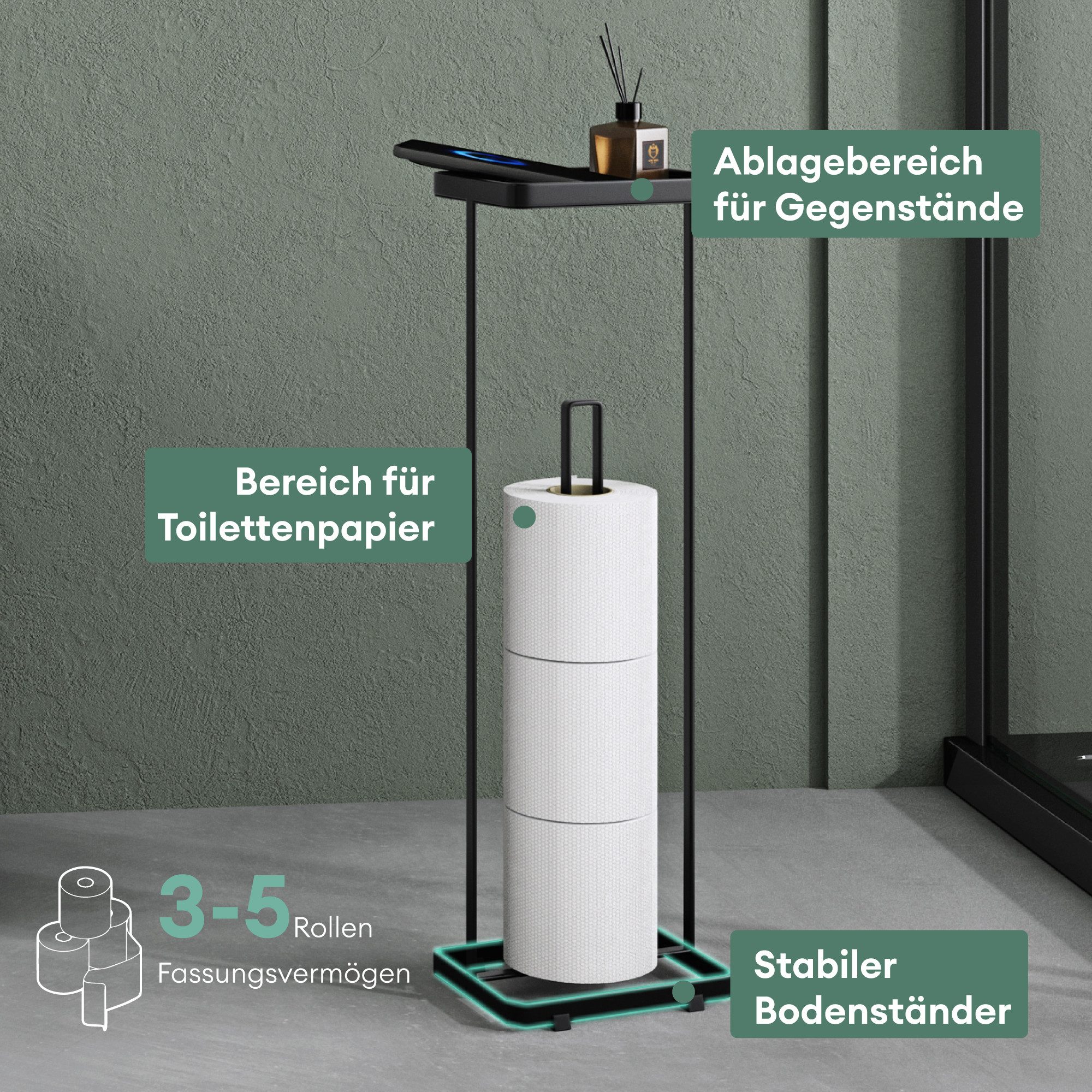 Mai & Mai Toilettenpapierhalter Klorollenhalter freistehend WC Rollenhalter Toilettenständer Reglo-04 – Bild 3 von 5