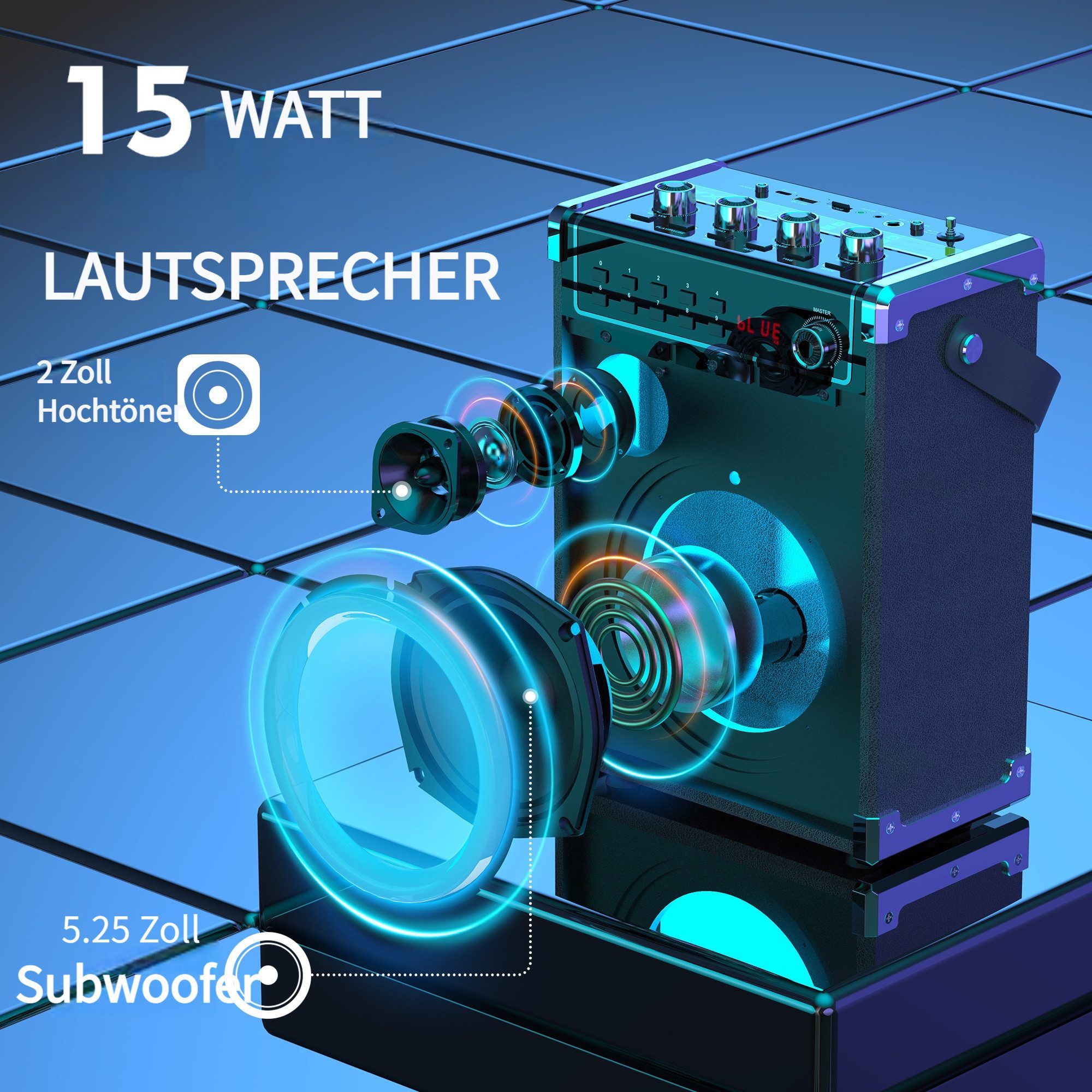 JYX Party-Lautsprecher mit kabellosem Lautsprecher, Bass-/Höhenregelung Karaoke-Maschine (PA-System, TWS-Unterstützung, AUX-Eingang, FM, Aufnahmefunktion)
