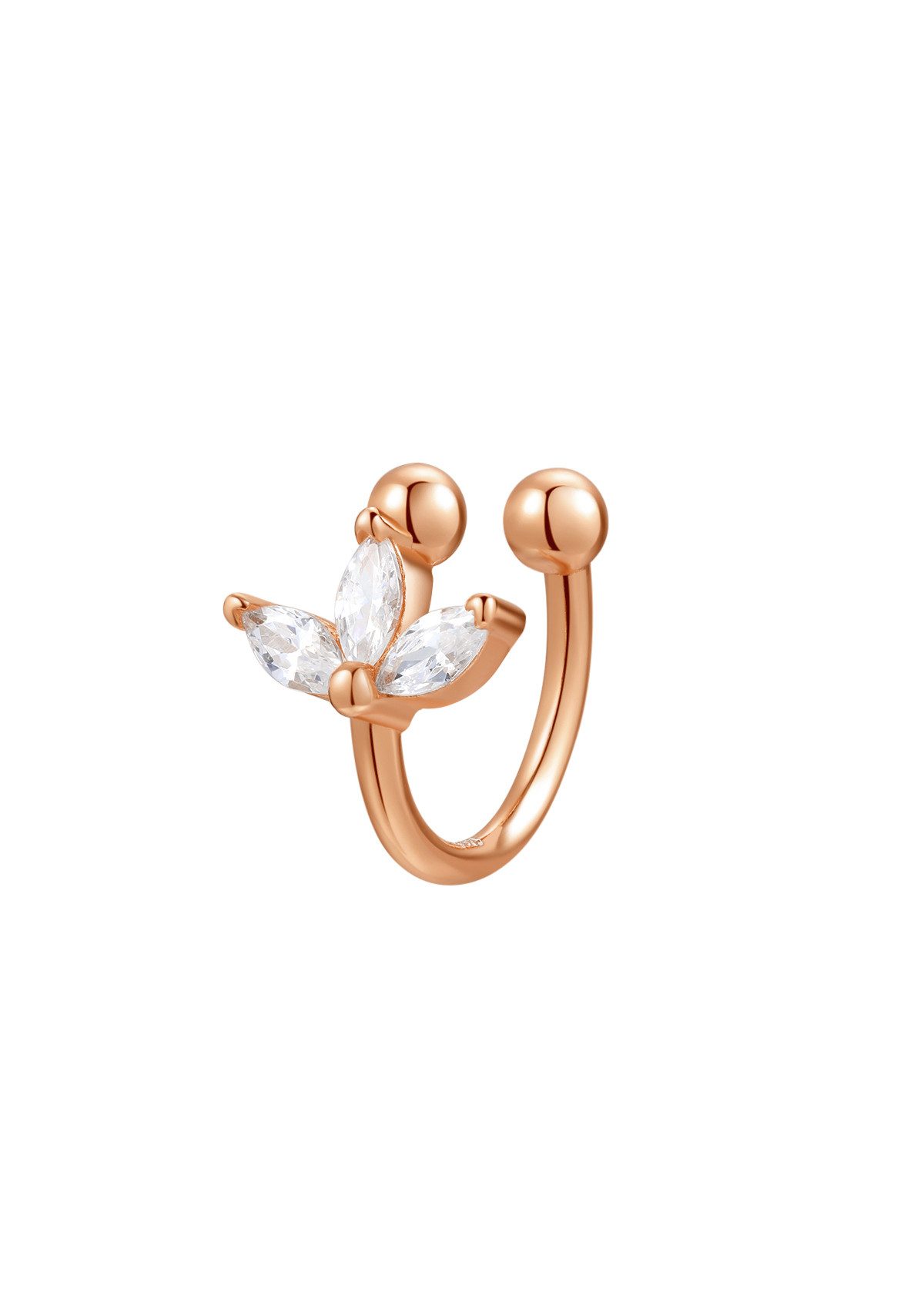 Hey Happiness Ohrklemme Fake Ohrring Blume Zirkonia, Damen Ear Cuff 18K Roségold Vergoldet, Ohrring ohne Loch 925 Silber Kristall offen klein, Geschenkidee