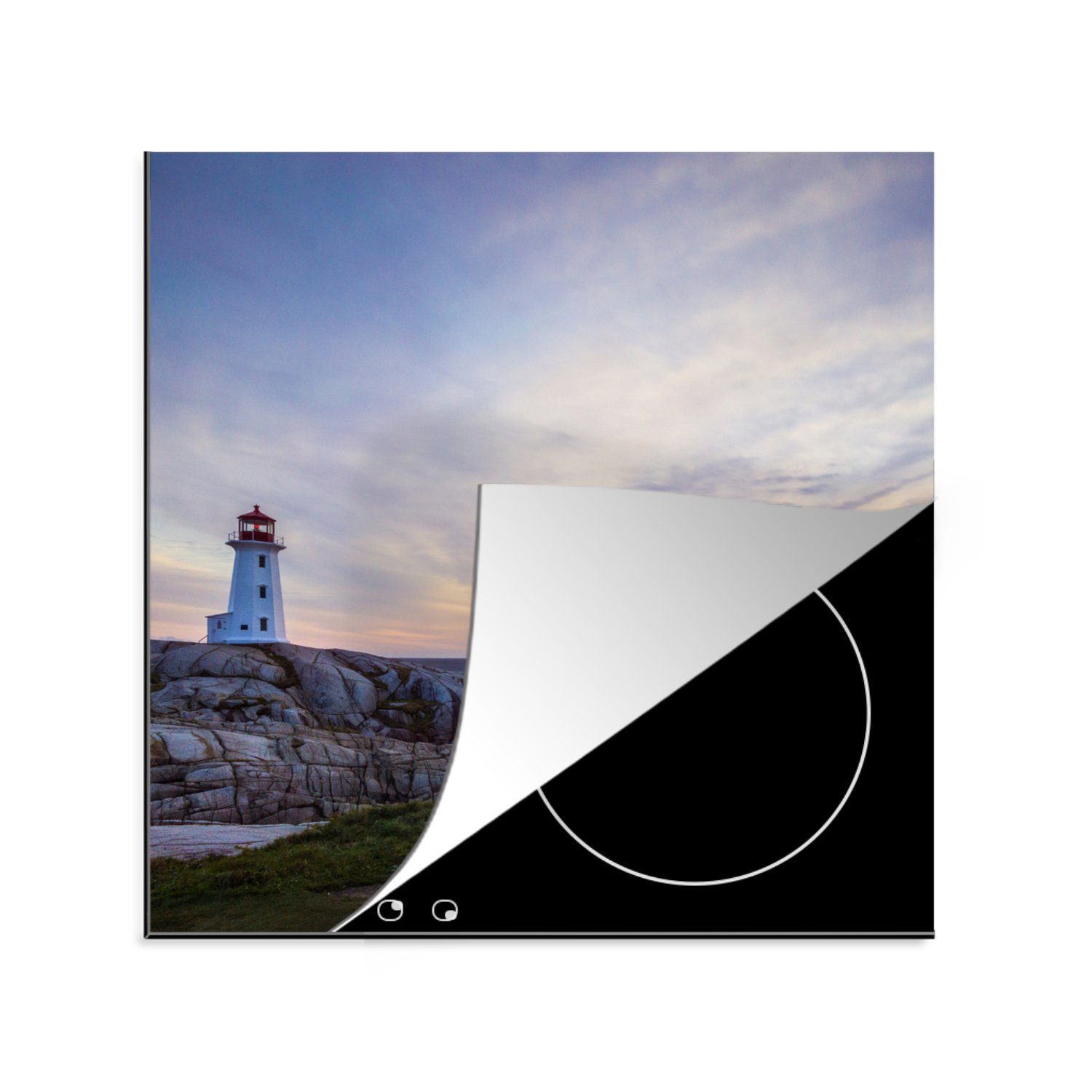 MuchoWow Herdblende-/Abdeckplatte Meer - Leuchtturm - Stein, Vinyl, (1 tlg), 78x78 cm, Ceranfeldabdeckung, Arbeitsplatte für küche