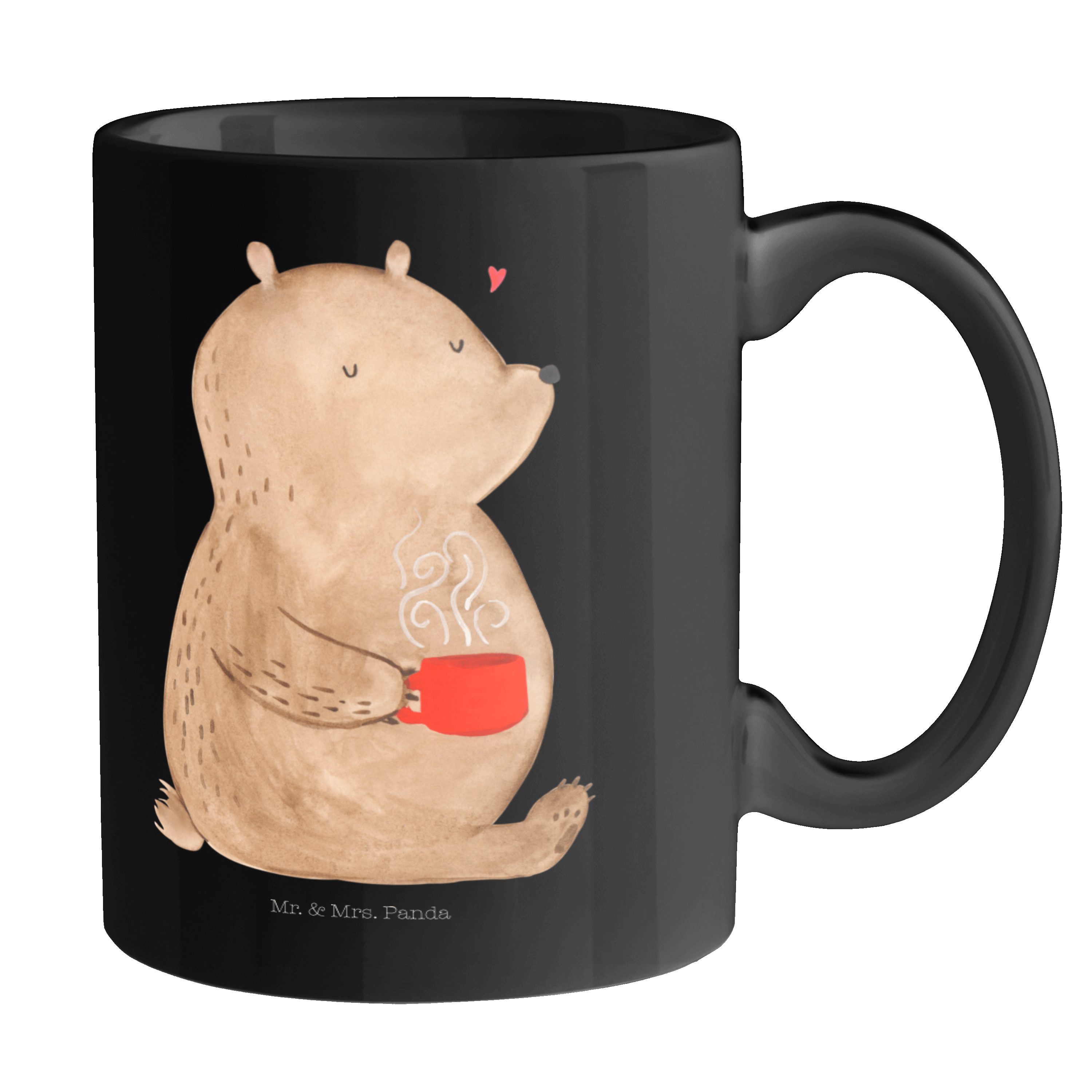 Geschenk, Schwarz Tasse - Panda Kaffeebecher, Schwarz Tasse, Mr. Teddy, Teddybär, Keramik & Mrs. Bär - Kaffee