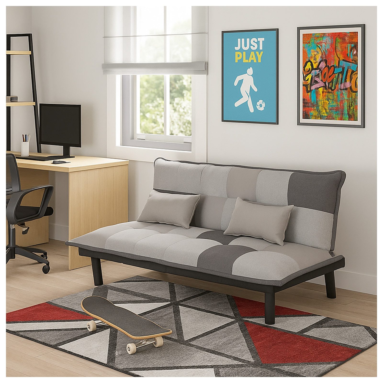HTI-Living Sofa Couch Karo mit Schlaffunktion Grau, Stück 1 Teile, Sofa Sch günstig online kaufen