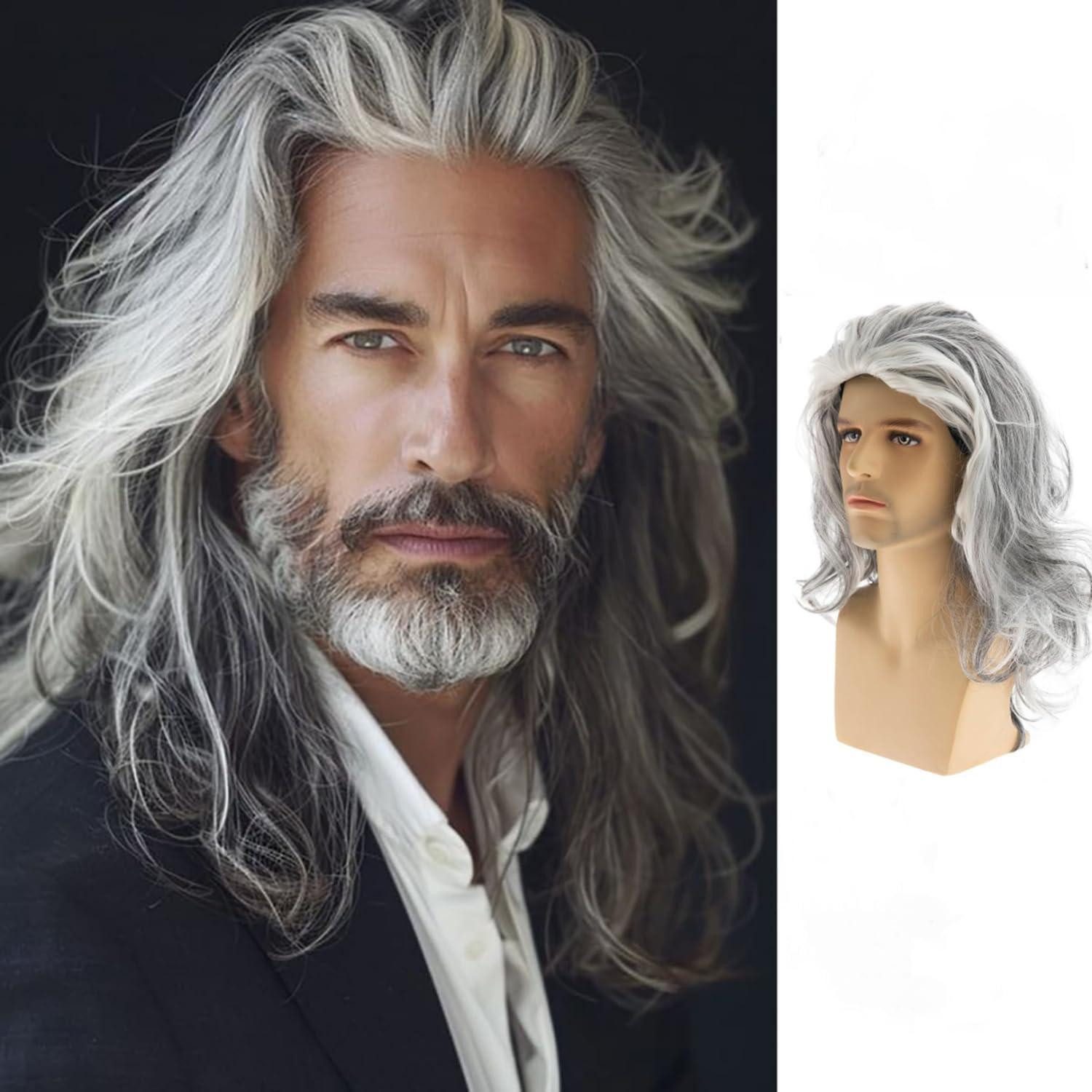 LuxusKollektion Kostüm-Perücke Perücke Herren Lang Welle Synthetisch Cosplay Weiß Graue