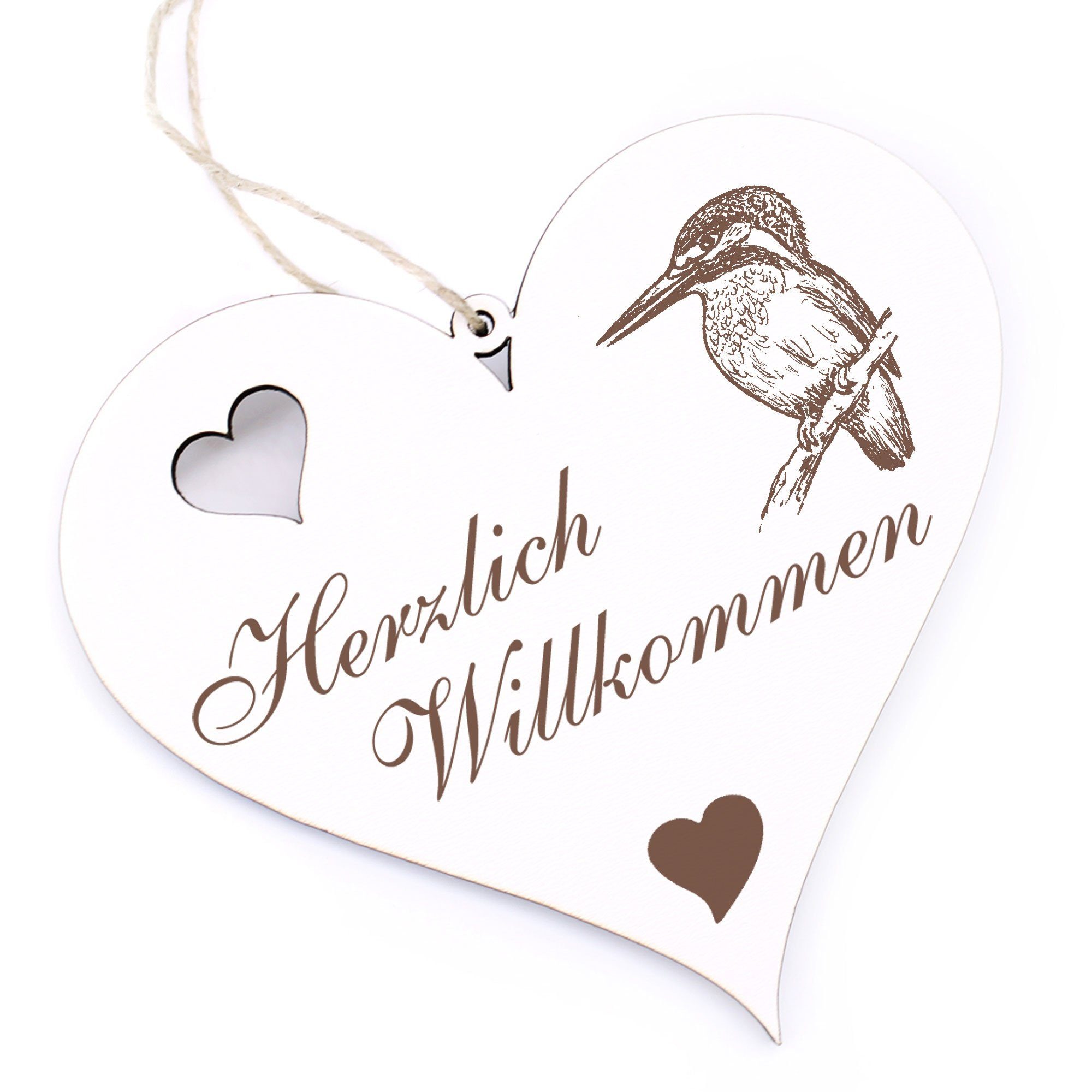 13x12cm - Hängedekoration Eisvogel Willkommen Dekolando Herzlich -