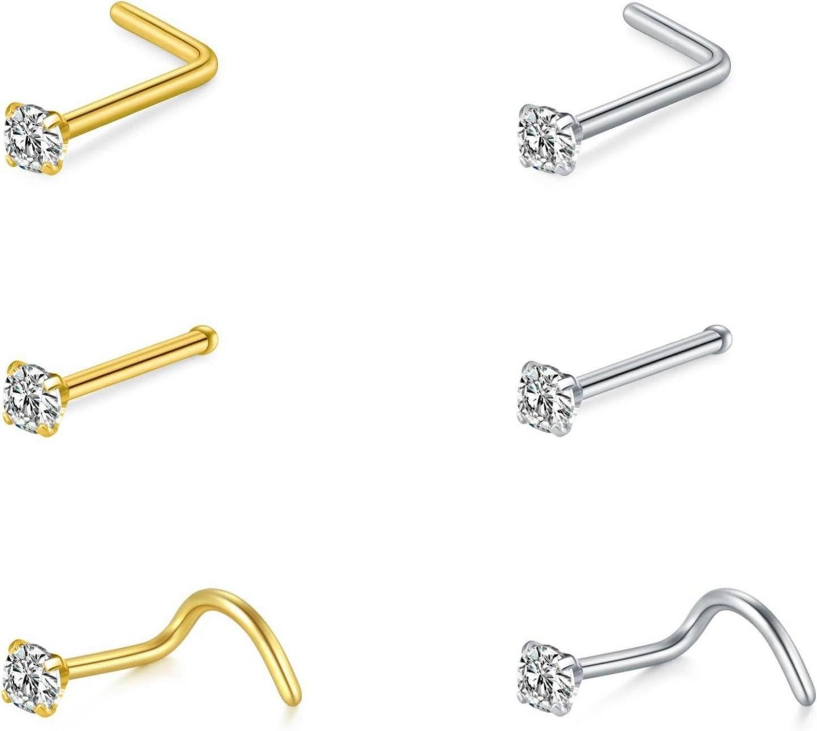 Briana Williams Nasenpiercing Nasenpiercing Stecker Silber 20G Edelstahl Spiral L Form 6er Set