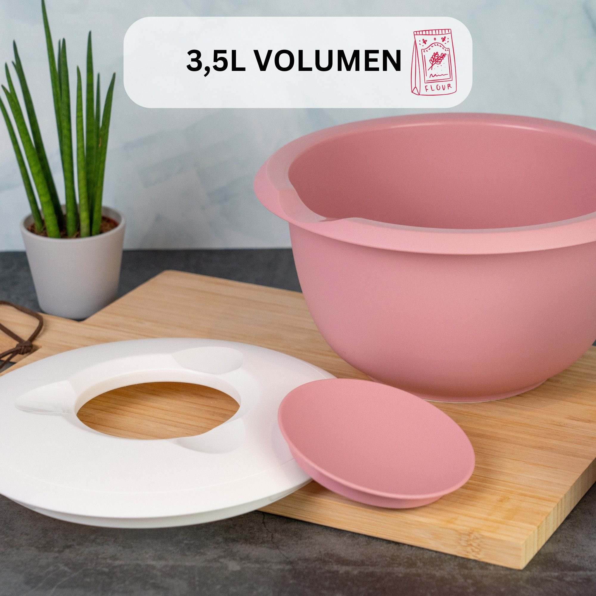 WESTMARK Rührschüssel mit zweigeteiltem Deckel, 2,5 l, Mit Ausgießer, Kunststoff, Rosa/Weiß, PP, PE – Bild 5 von 5
