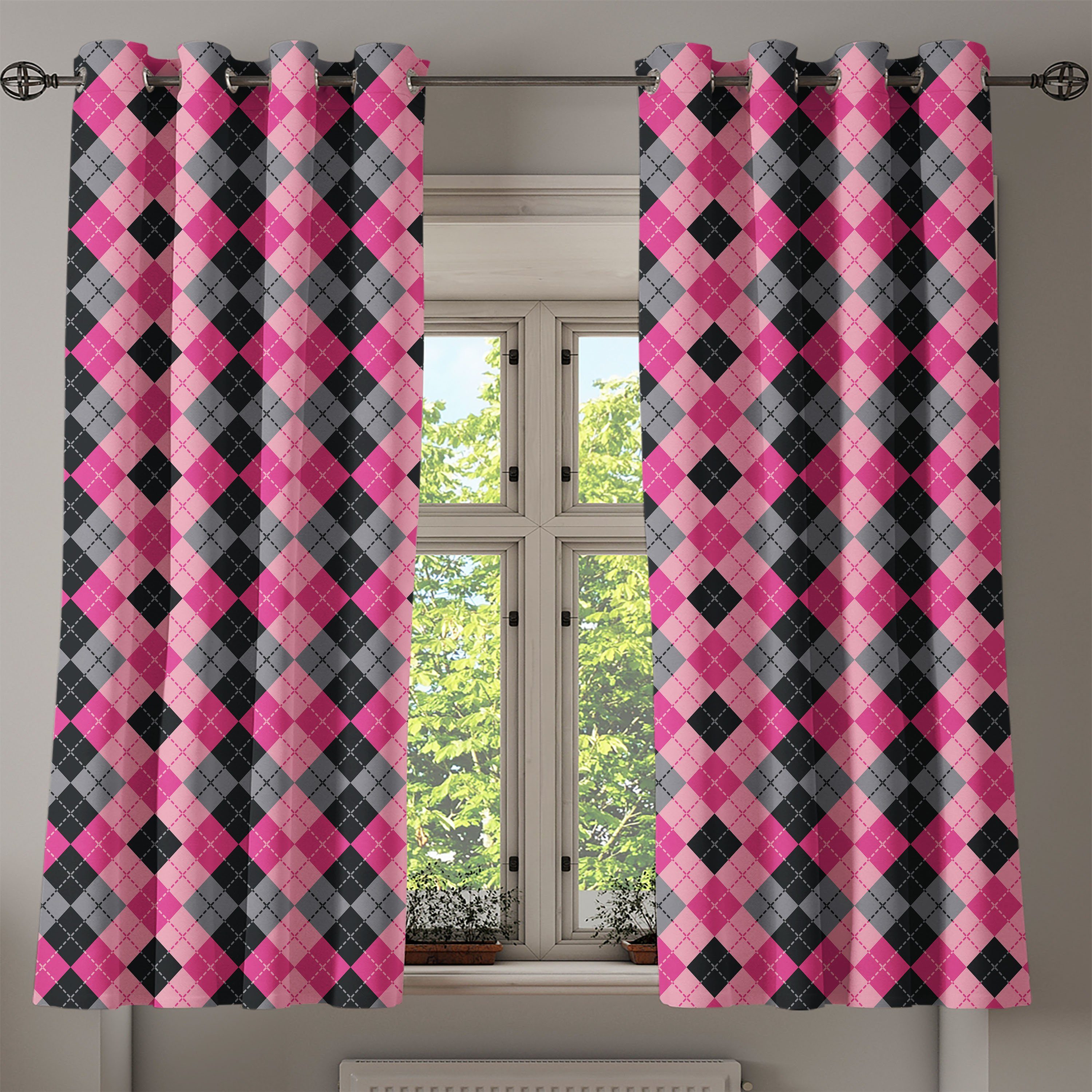 Schlafzimmer und Gardine Dekorative Wohnzimmer, 2-Panel-Fenstervorhänge für rosa-Grau Lutschtabletten Abakuhaus, Diamanten