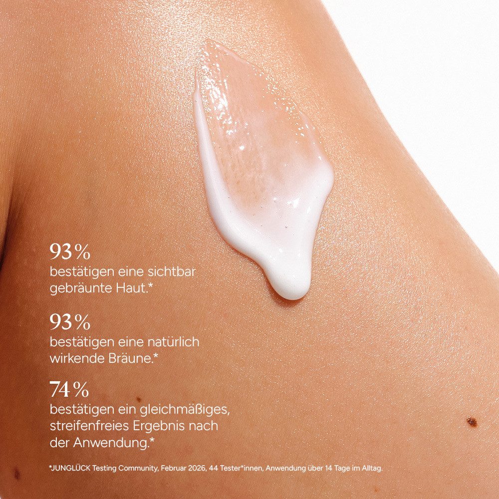 JUNGLÜCK Selbstbräunungskonzentrat Selbstbräuner Body Lotion - Natürliche Bräune, 1-tlg., Zarte, gepflegte Bräune für den Körper