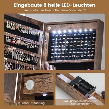COSTWAY Schmuckschrank Standspeigel mit LED, Ablage & Schublade abschließbar