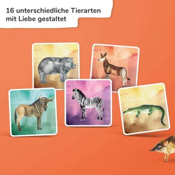 Pihu Spiel, Erstes Memo Spiel SAFARI, Extra große und stabile Karten - mit Begleitheft - Tierpaare suchen