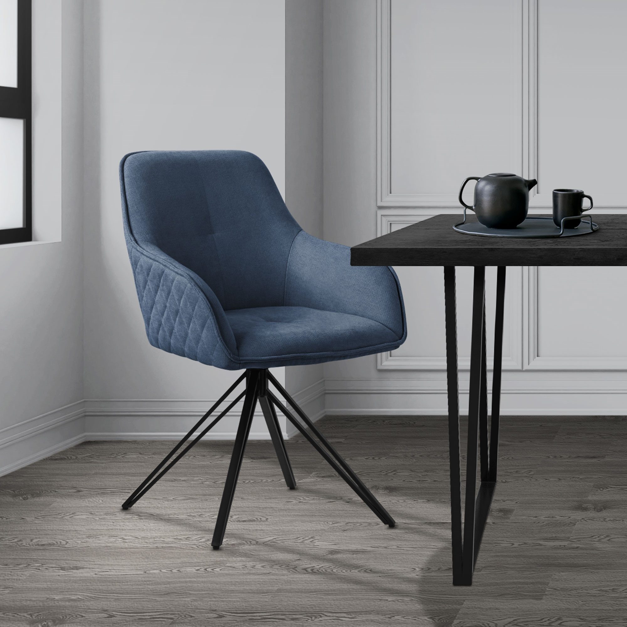 ML-DESIGN Stuhl Esszimmerstühle Polster mit Metallbeine Ergonomische Sessel (1 St), Küchenstuhl aus Textil Blau 57x61x84,5cm 360° Drehstuhl
