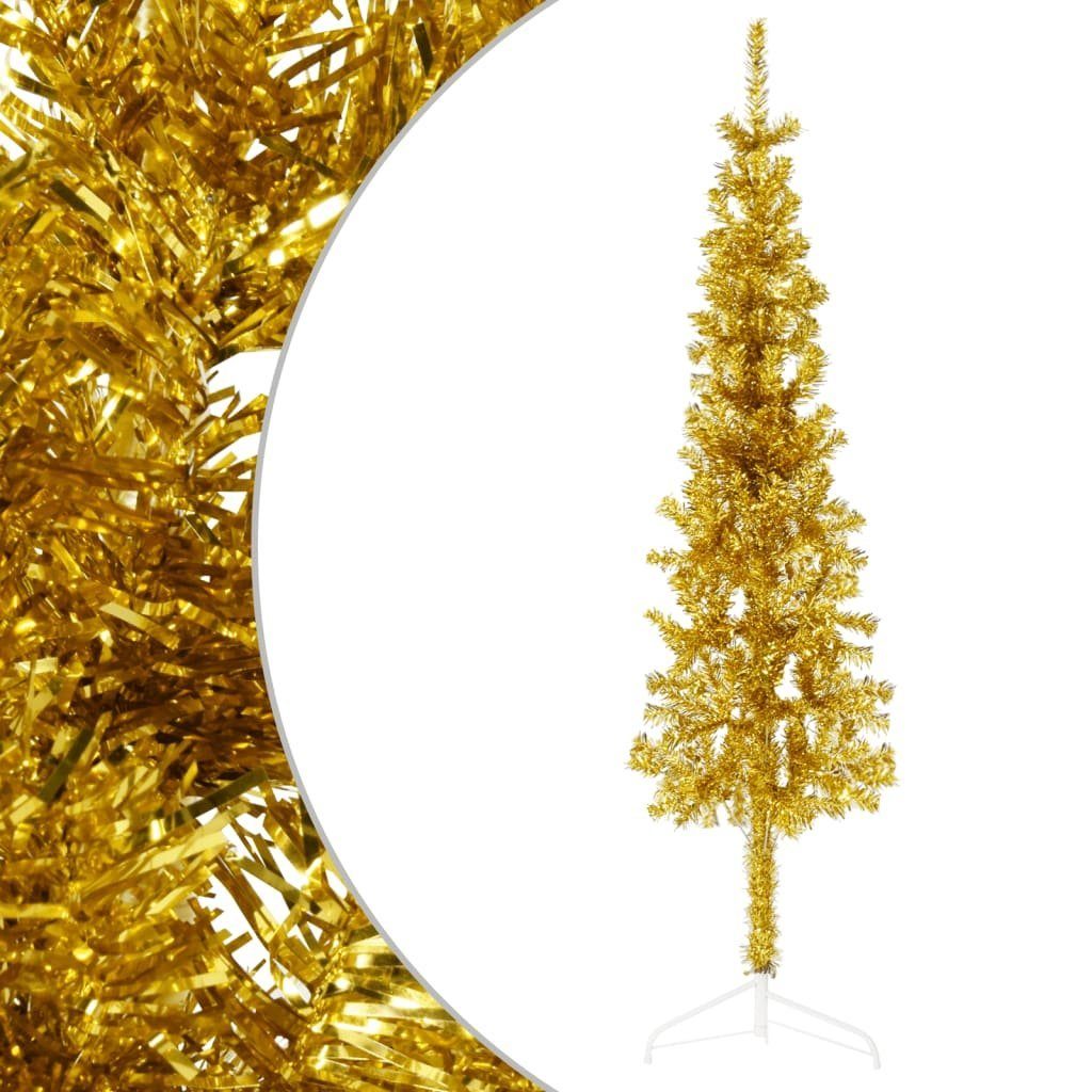 vidaXL Künstlicher Weihnachtsbaum Künstlicher Halb-Weihnachtsbaum mit Ständer Schlank Gold 120 cm