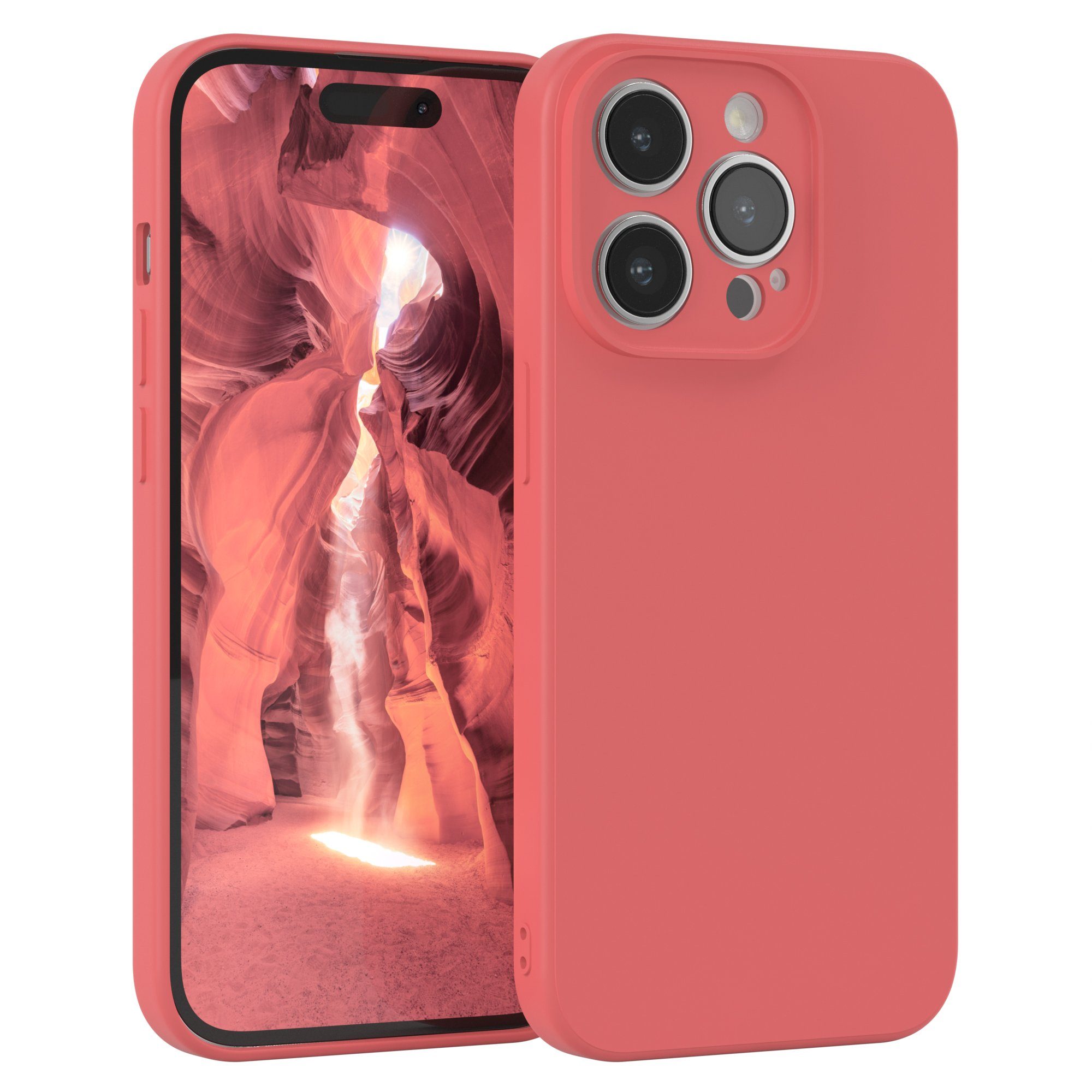 EAZY CASE Handyhülle TPU Hülle für Apple iPhone 14 Pro 6,1 Zoll, Schutzhülle mit Kameraschutz stoßfest telefonhülle Matt Rot / Hellrot