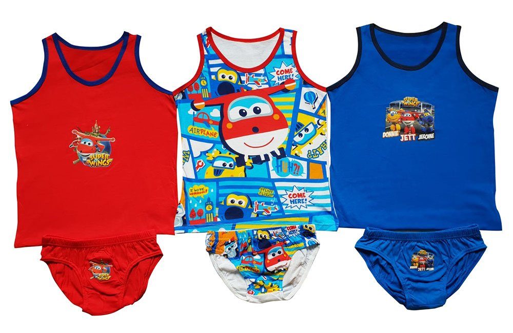 Super Wings Slip Super Wings Unterwäsche 6tlg. Set Jungen Hemd Slip (Set, 6-St., 6-teilig, enthält 3 Unterhemden und 3 Slips) Set