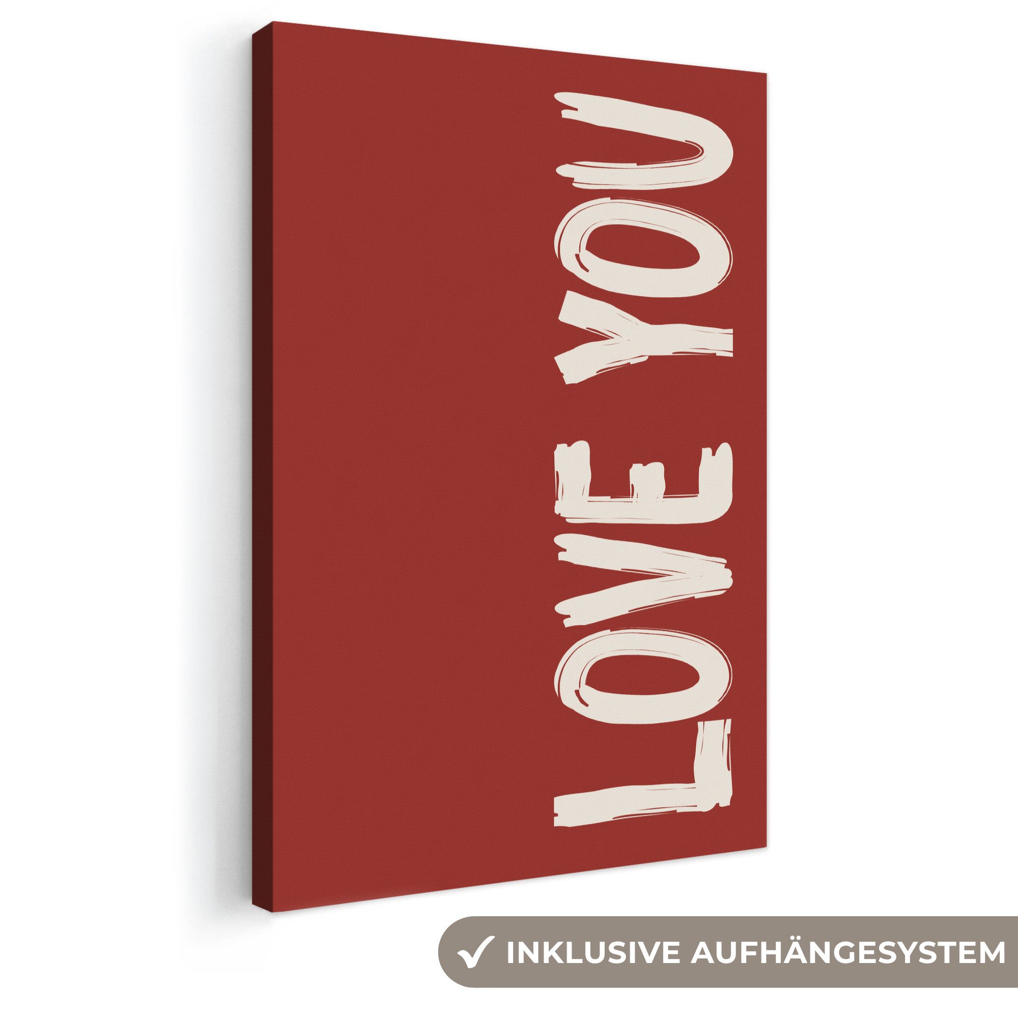 OneMillionCanvasses® Leinwandbild Schräg - Loveyou - Rot, Fotodruck (1 St), Leinwand Canvas Wandbild, Wanddekoration 20x30 cm