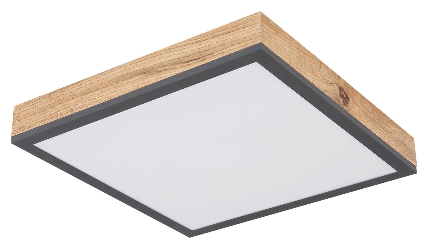 LED 1-flammig, LED DORO, B fest LED Globo Warmweiß, Deckenlampe, Deckenleuchte aus Braun, Metall, Graphitgrau, 30 T x MDF, Acryl Lampenschirm 30 cm, integriert,