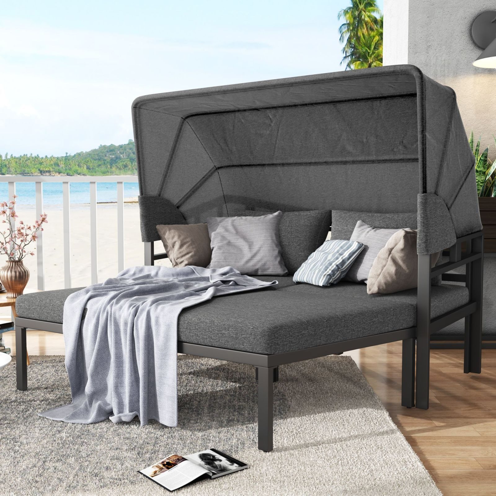 FUROKOY GartenloungeSet Sonneninsel Garten, Pool DoppelLounge mit