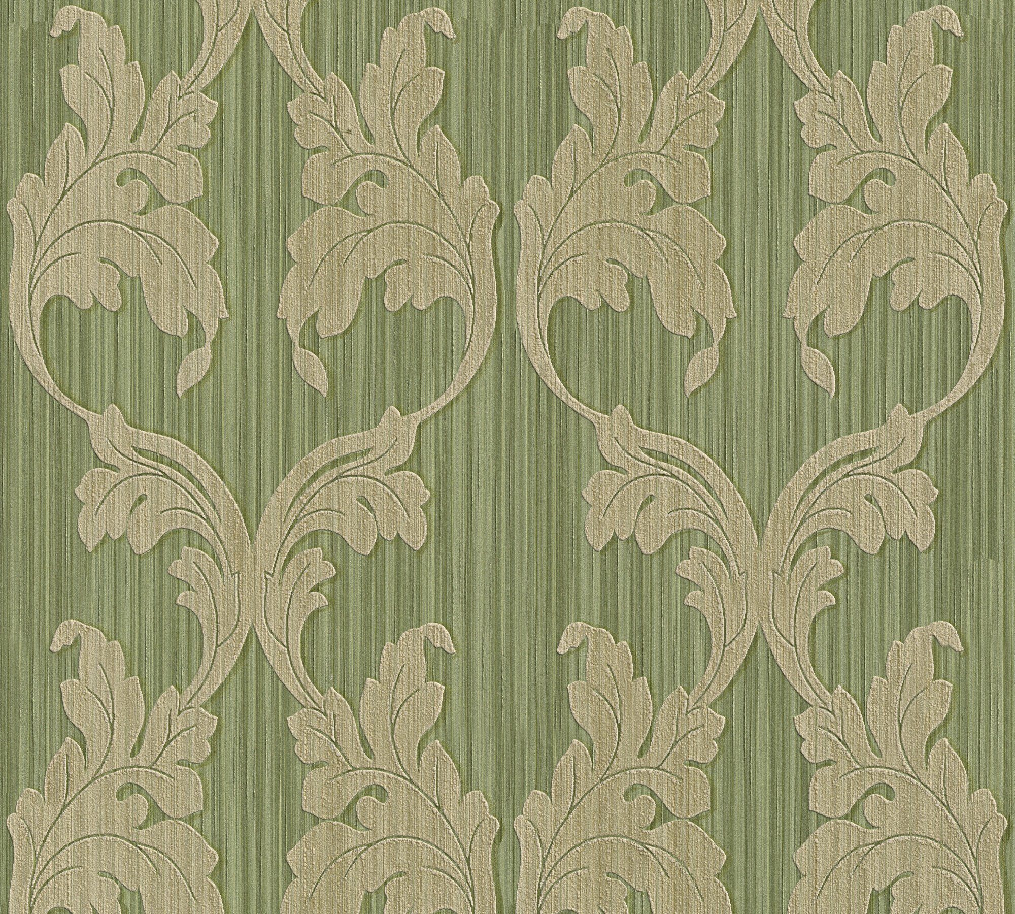 grün Tessuto, Paper Barock A.S. Architects floral, Textiltapete Barock, samtig, Tapete Création