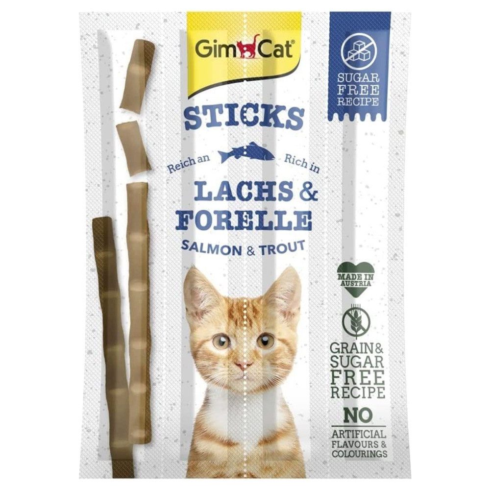 GimCat Sticks mit Lachs & Forelle - 4 Stück, Snack für: Katze