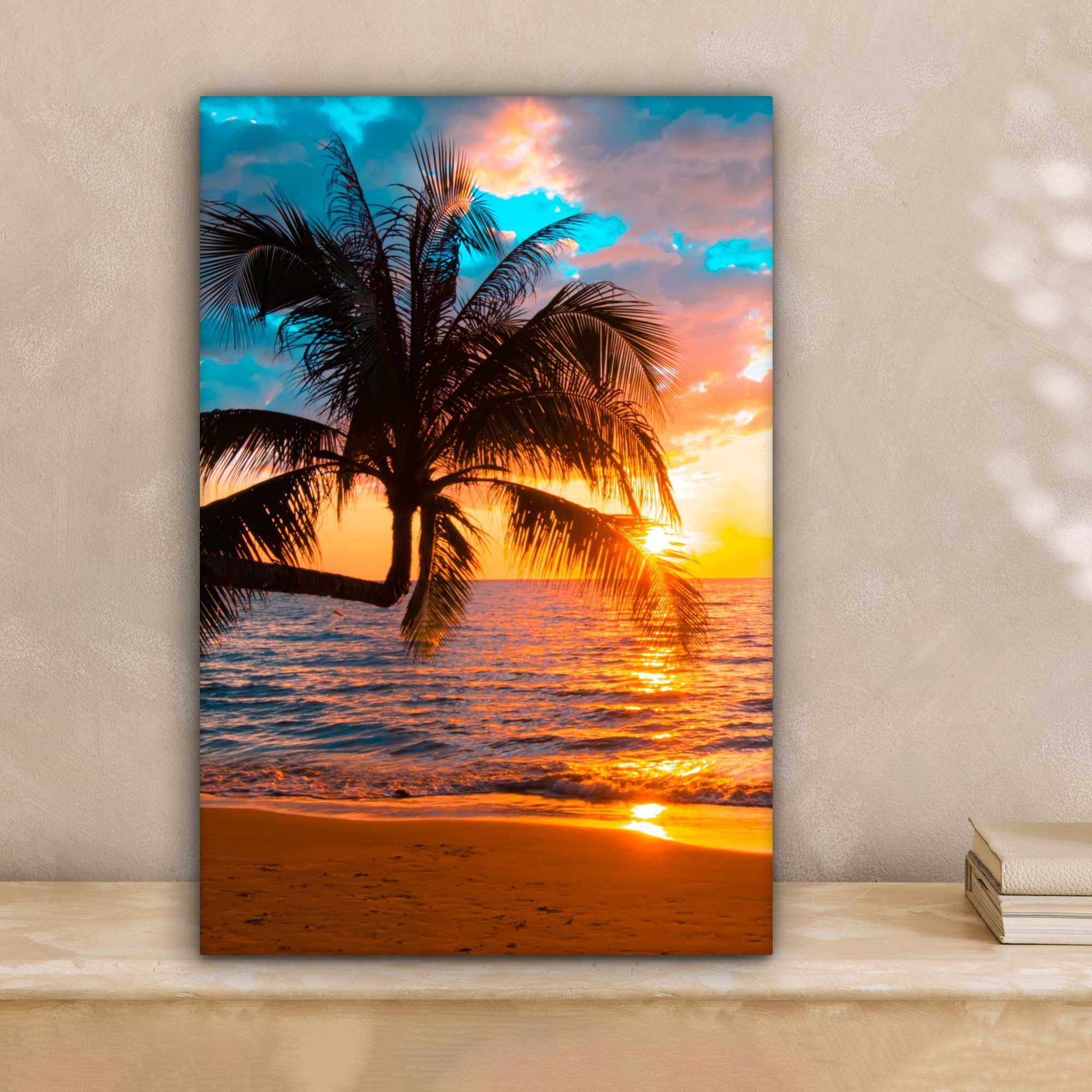 OneMillionCanvasses® Leinwandbild Palme - Sonnenuntergang - günstig online kaufen