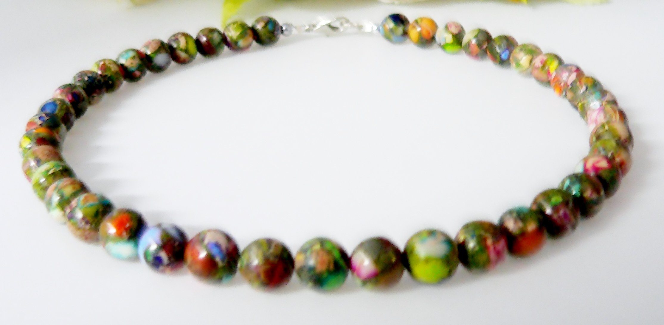 traumschmuck Kette ohne Anhänger 188a Halskette Edelstein Impression Sedimet Jaspis multicolor (Geschenk, Muttertag, Weihnachten, Geburtstag, Valentinstag, inkl Schmuckbox), Made in Germany, handgefertigt