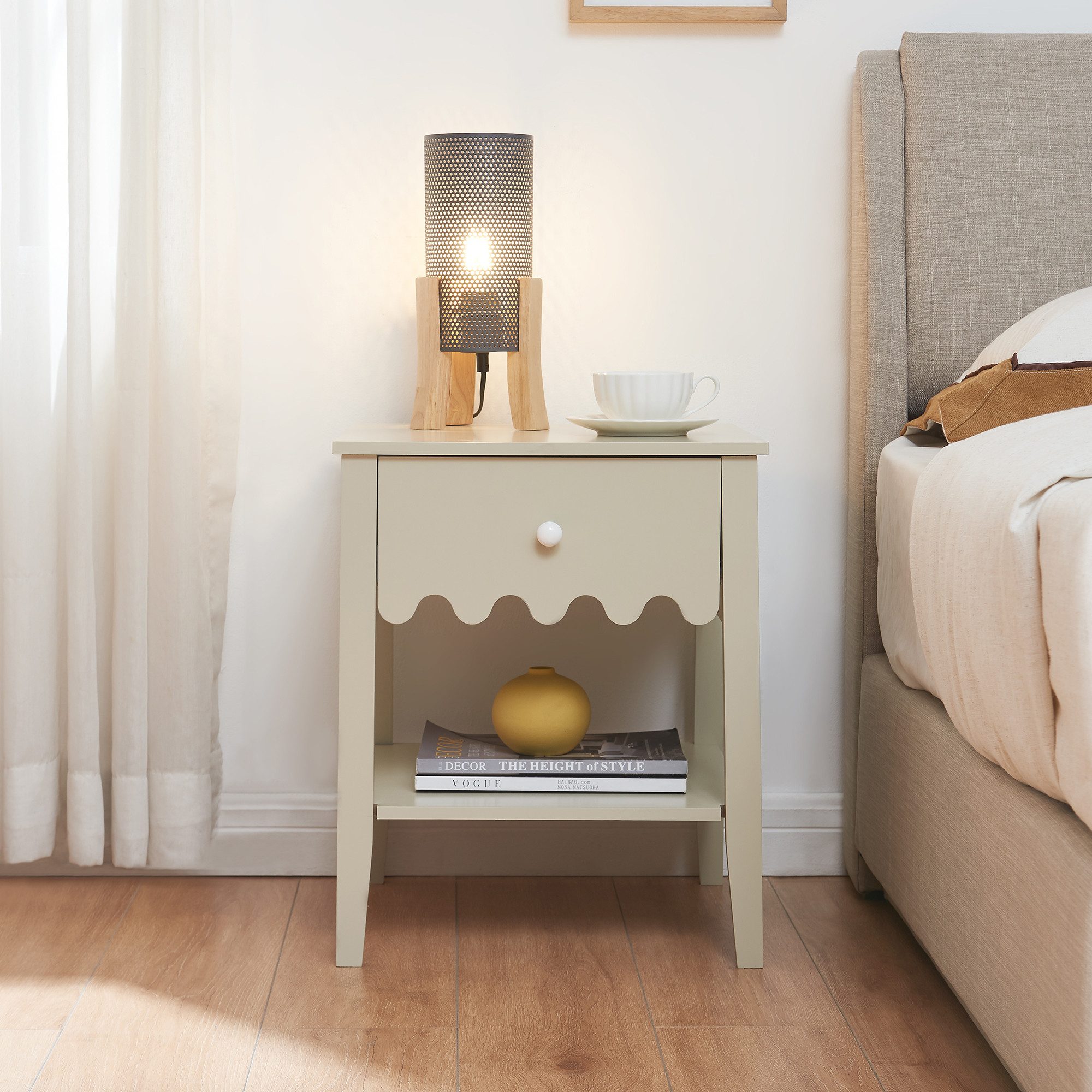en.casa Nachttisch, »Luspoo« mit Schublade 50 x 40 x 40 cm Cremeweiß günstig online kaufen