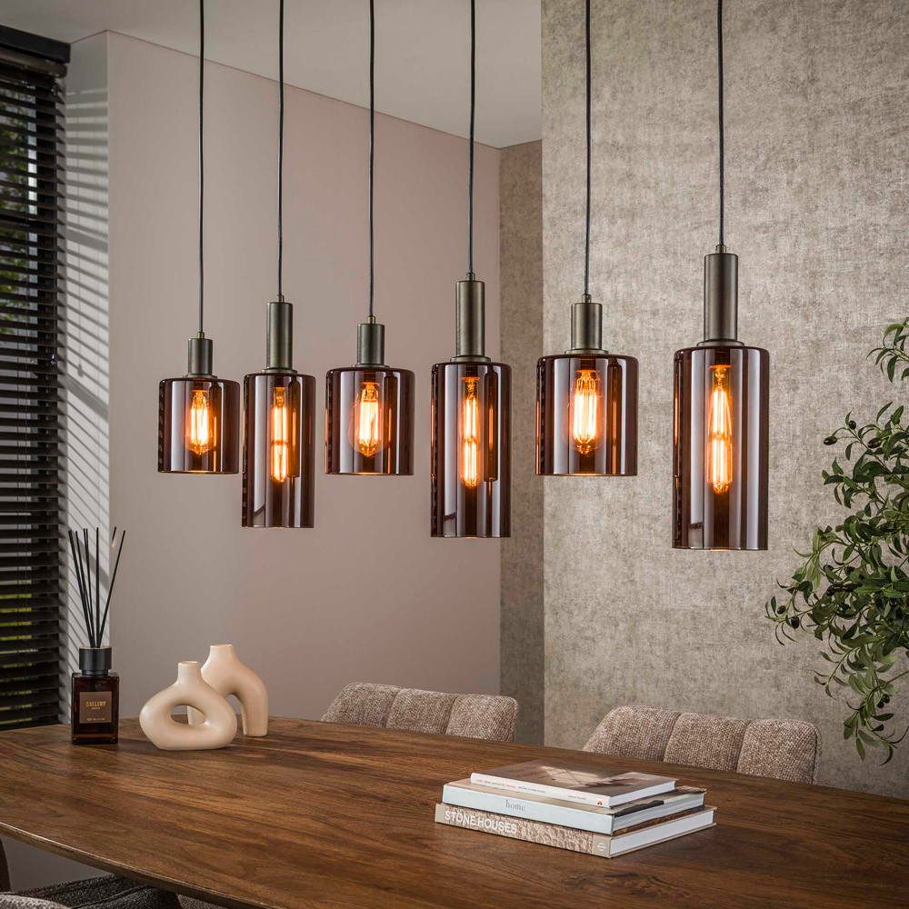 famlights Pendelleuchte Pendelleuchte Geli in Braun E27 6-flammig