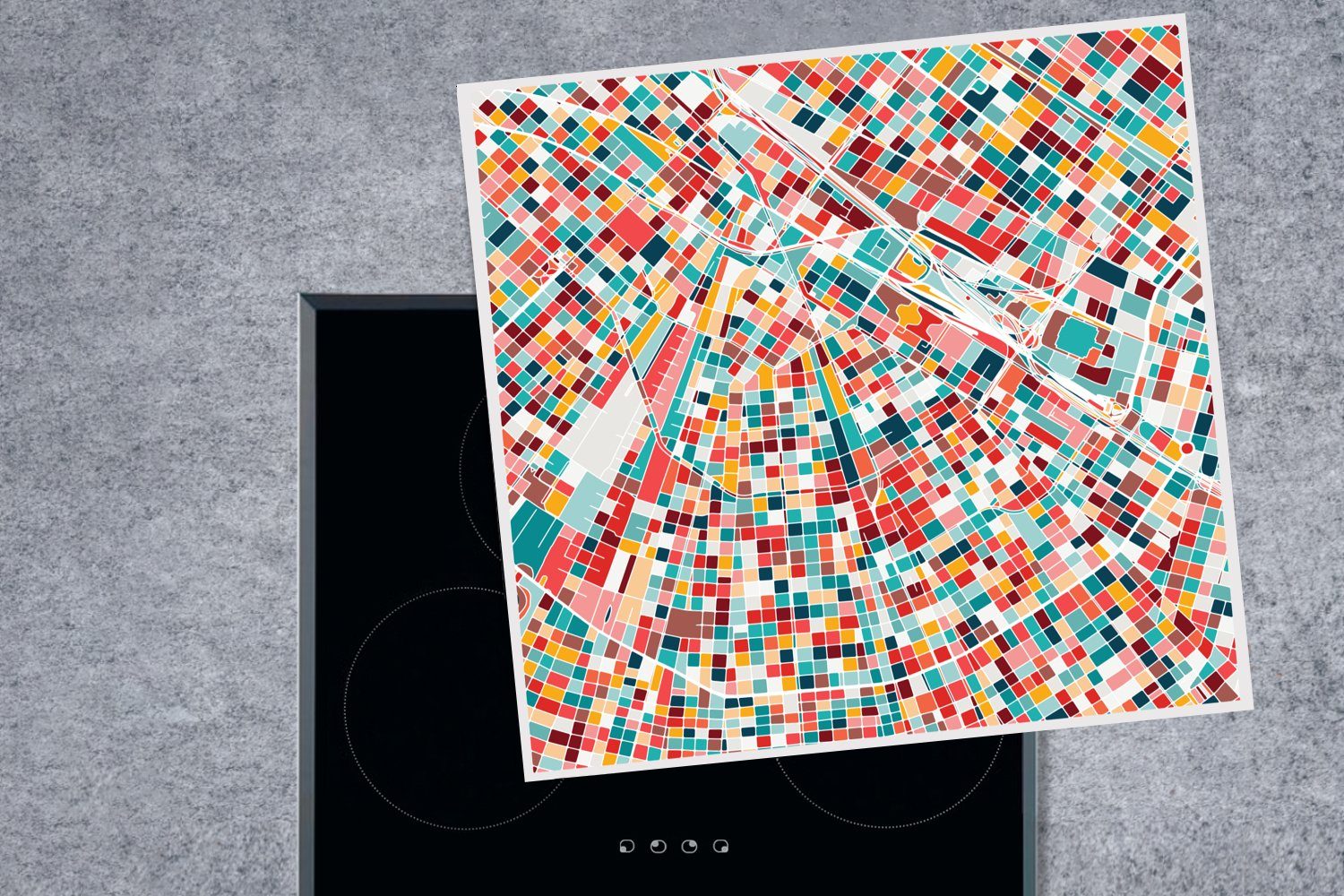 MuchoWow Arbeitsplatte Vinyl, Karte - küche Ceranfeldabdeckung, 78x78 cm, tlg), Mosaik für Farben, Herdblende-/Abdeckplatte - (1
