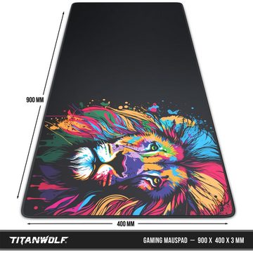 Titanwolf Gaming Mauspad, XXL, glattes Stoffgewebe, Speed Mousepad 900 x 400mm, Colour Lion