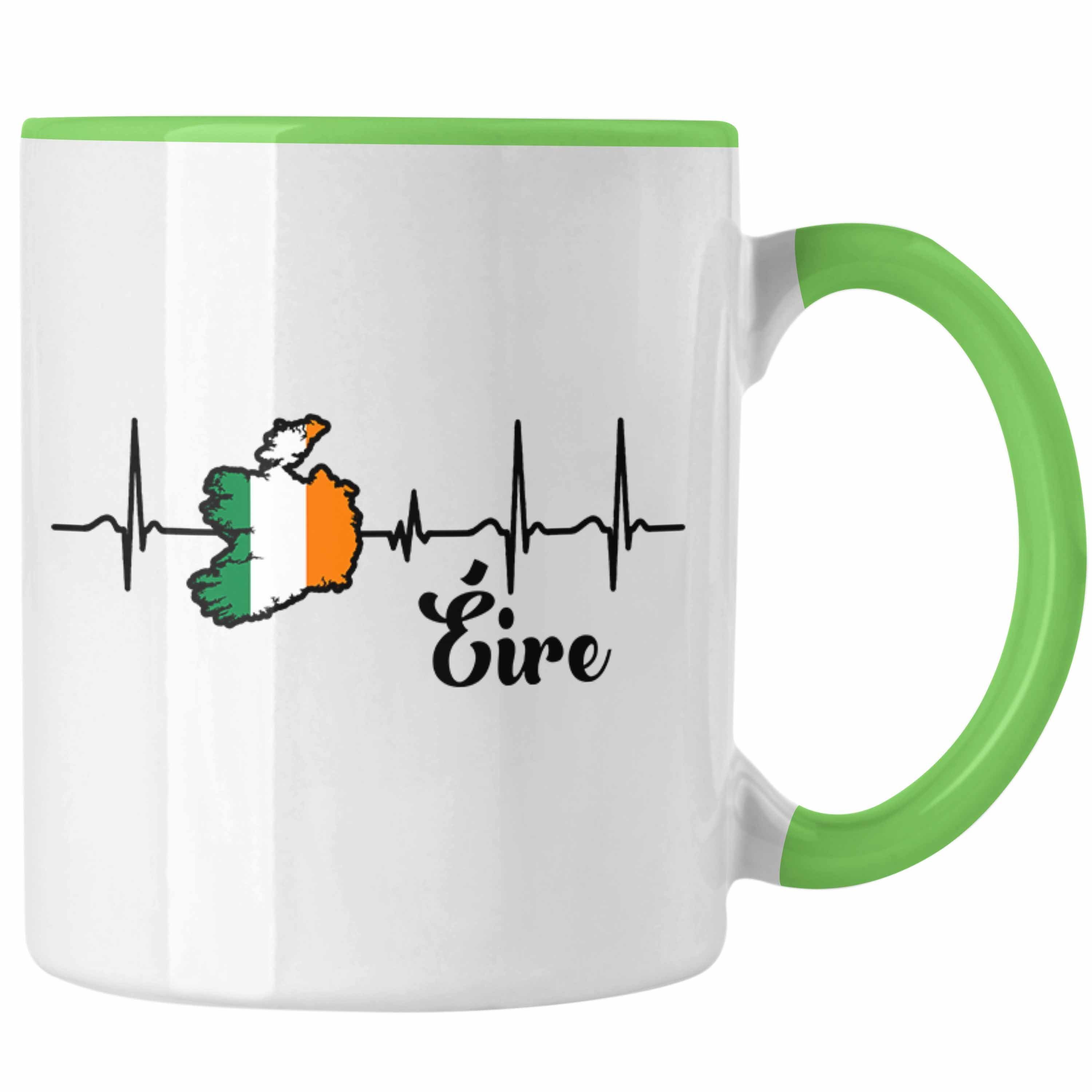 Trendation Tasse Irland Tasse "Herzschlag Eire" Geschenk für Irland-Fans Grün